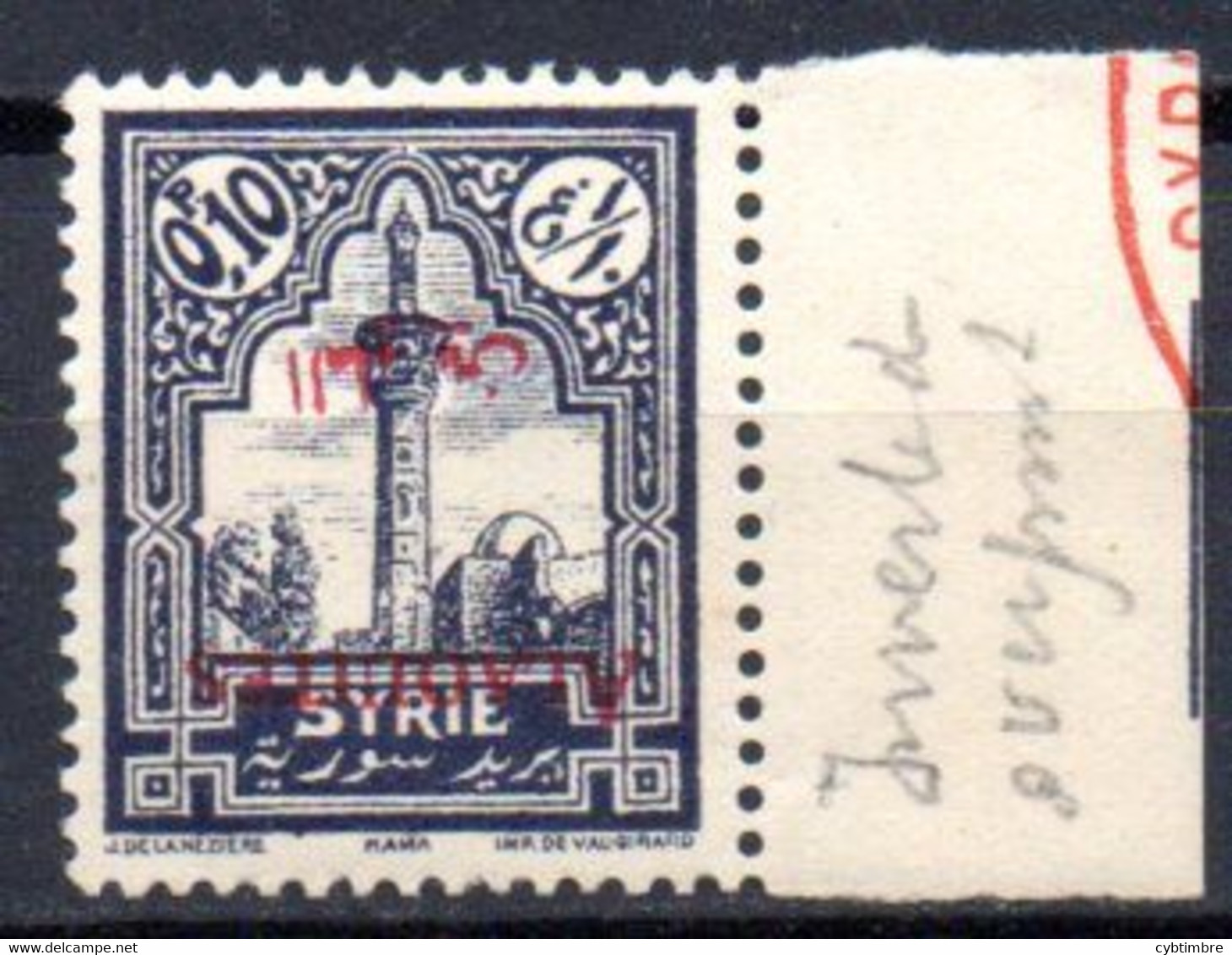 Alaouites: Yvert N° 22f**; MNH; Variété Surcharge Renversée, Bord De Feuille - Unused Stamps