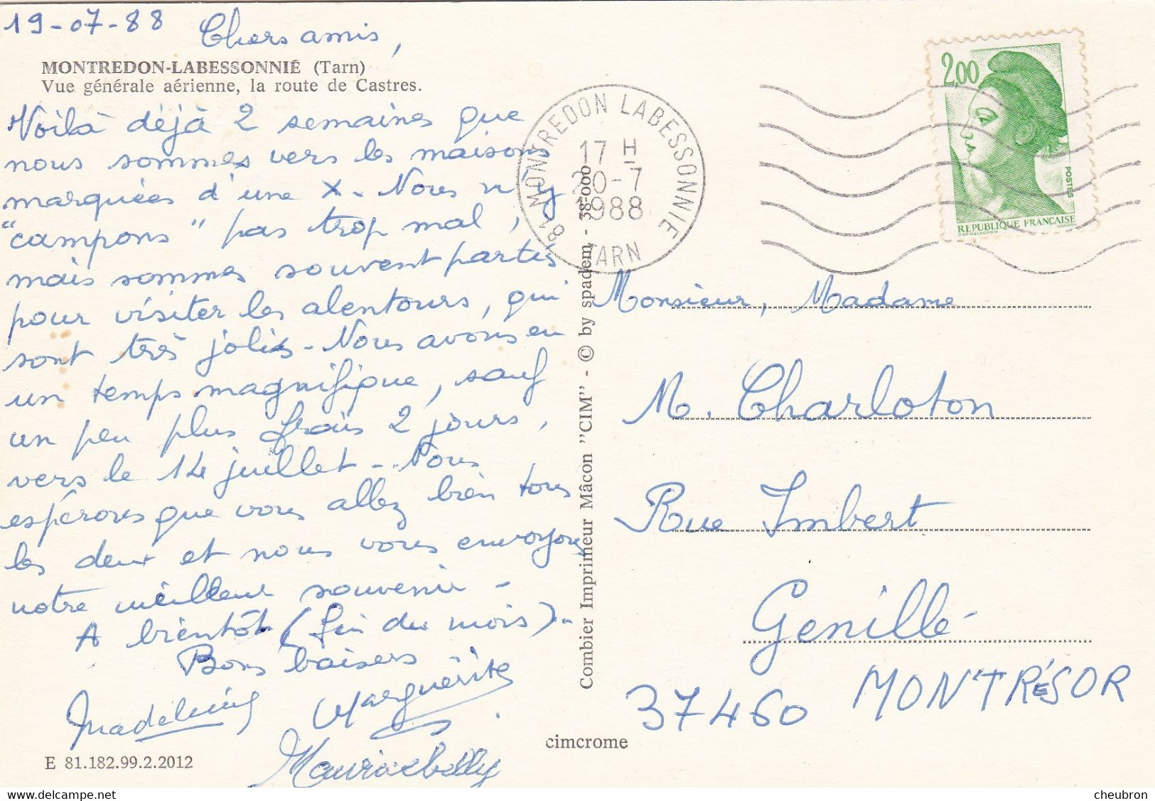 81. MONTREDON LABESSONNIE. VUE AERIENNE. VUE GENERALE .LA ROUTE DE CASTRES. ANNÉE 1988 + TEXTE - Montredon Labessonie