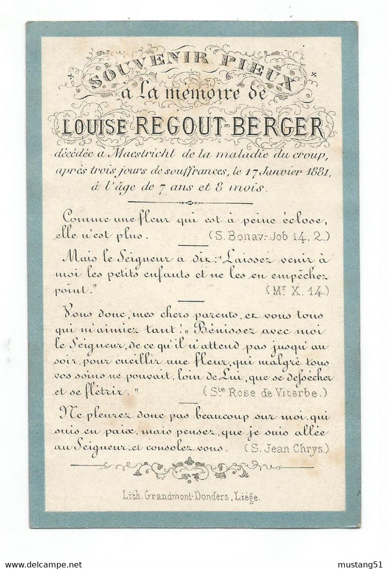 Oud Doodsprentje Adel Noblesse Louise Regout-Berger Maastricht 1881 - Devotion Images