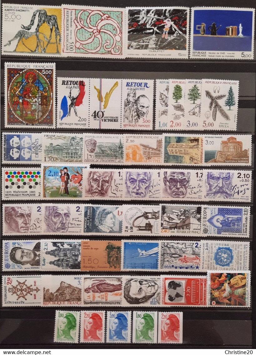 France Année Complete 1985 46 Timbres **TB Cote 70€ Faciale 20,09€ - 1980-1989