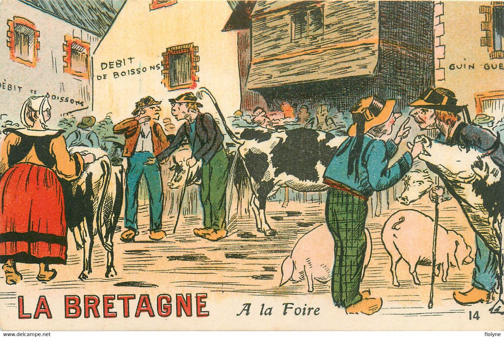 La Bretagne - A La Foire - Scène De Marché Aux Vaches Illustrée - Cpa Illustrateur - Altri & Non Classificati