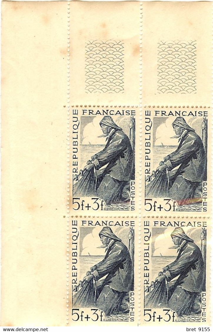 FRANCE 1949 - BLOC DE 4, Yt 824 - MARIN PECHEUR NEUF - Unused Stamps