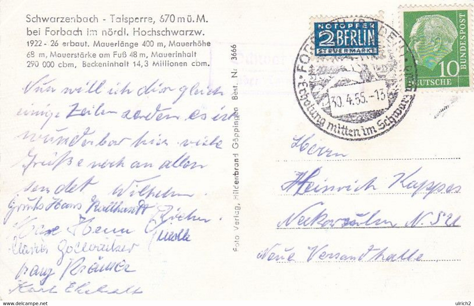 AK Schwarzenbach Talsperre Bei Forbach - 1955 (58434) - Forbach