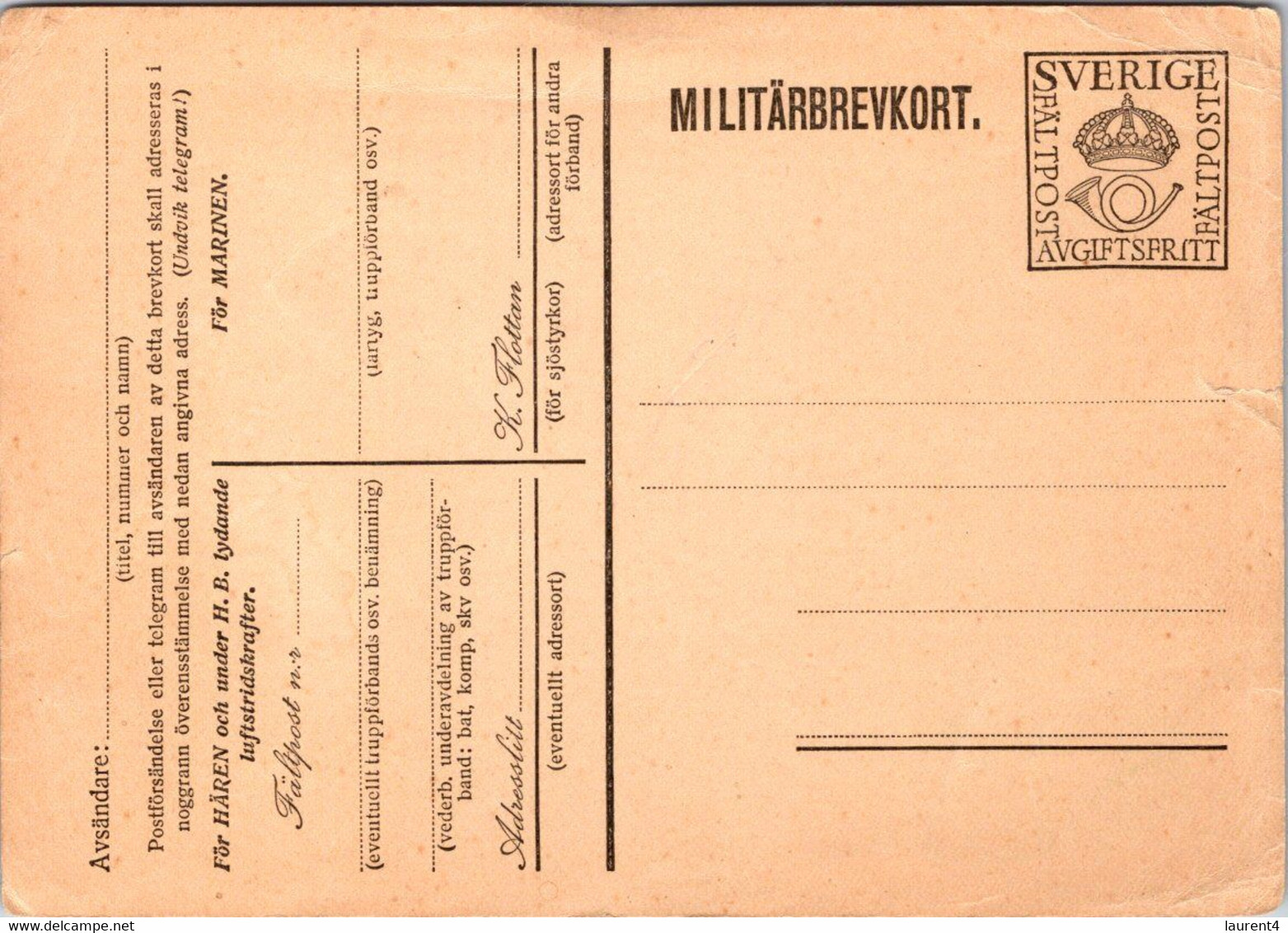 (3 C 10) Sweden - Not Posted - Military Pre-Paid Postcard (2 Items) - Militärmarken