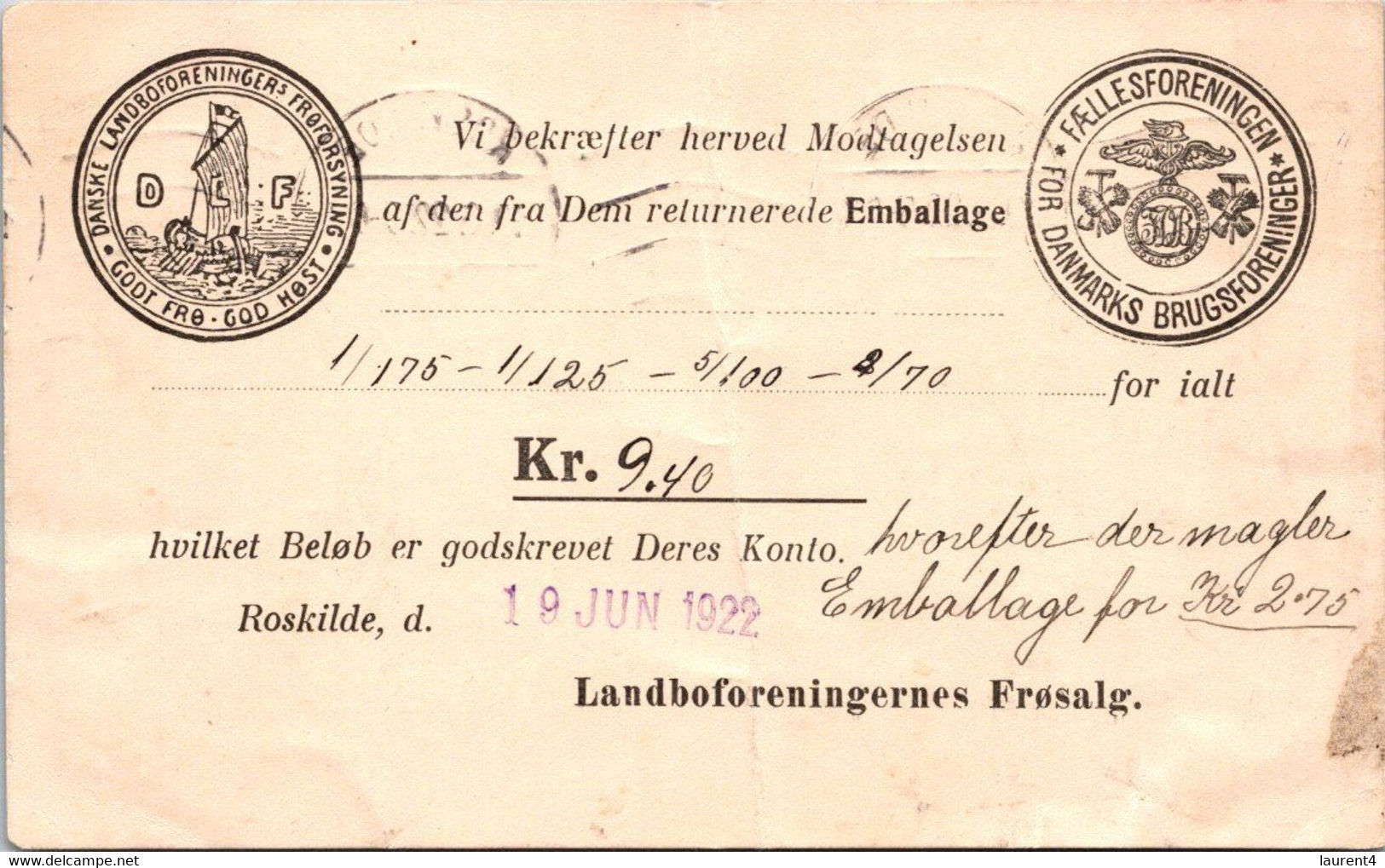 (3 C 10)  Denmark - Posted 1922 ? - Other & Unclassified