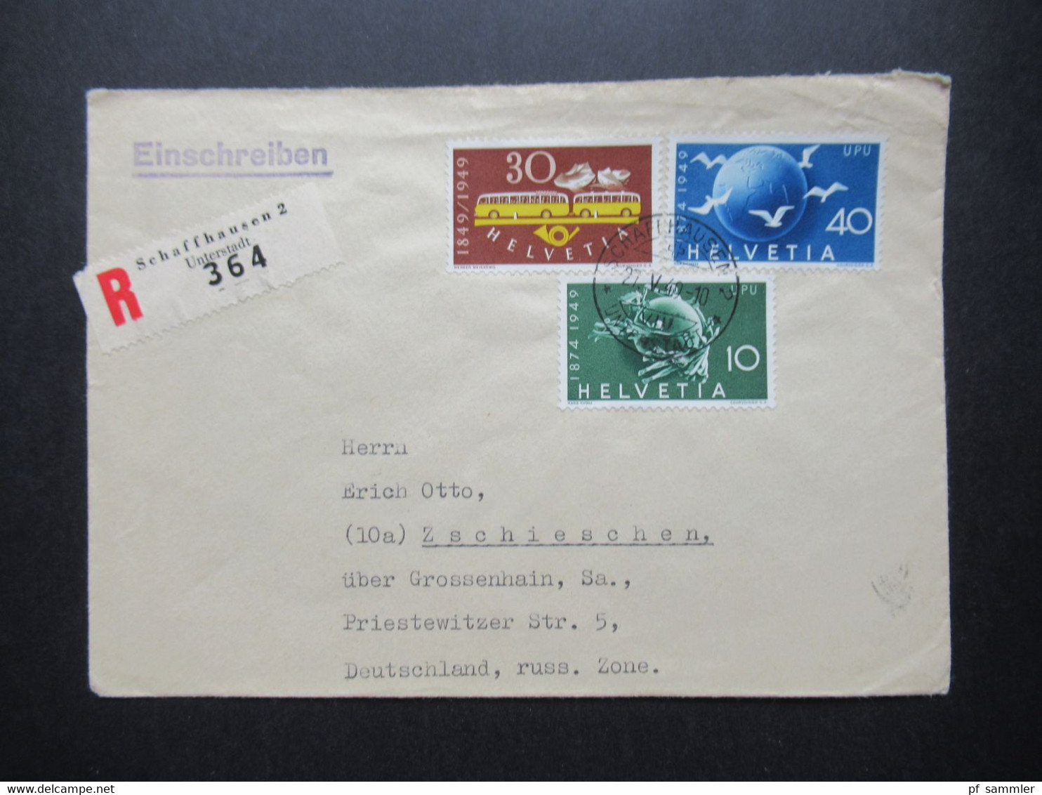 Schweiz 1949 UPU 75 Jahre Weltpostverein Und Eidgenössische Post Nr.521 MiF Einschreiben Schaffhausen 2 Unterstadt - Storia Postale