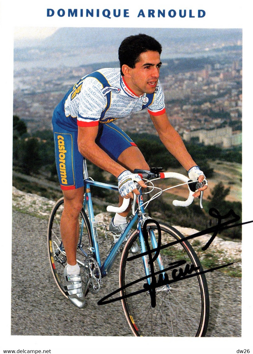 Fiche Cyclisme Avec Palmares, Dédicacée - Dominique Arnould, Champion De France Cyclo-cross 1989 - Equipe Castorama - Sports