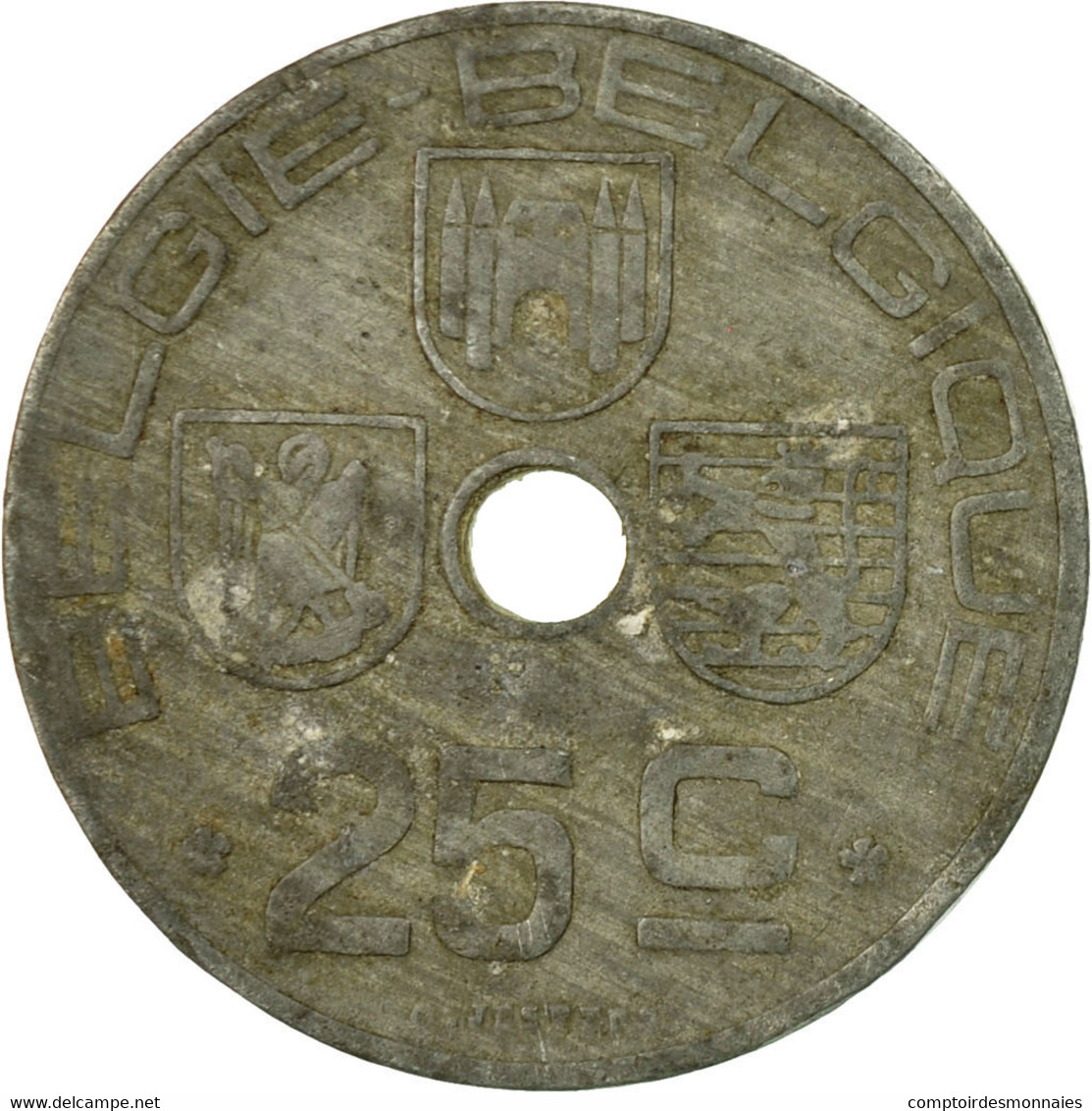 Monnaie, Belgique, 25 Centimes, 1943, TB+, Zinc, KM:132 - 25 Centimos