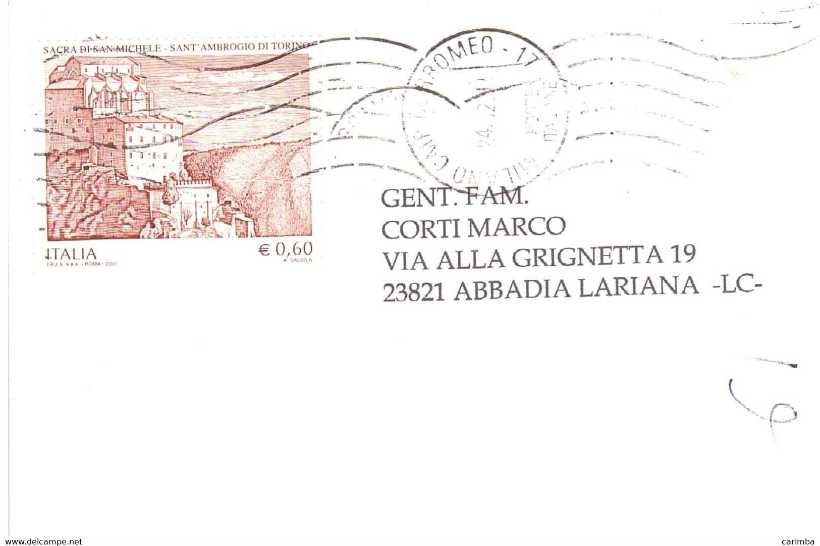 2007 €0,60 SAGRA DI SAN MICHELE - 2001-10: Storia Postale