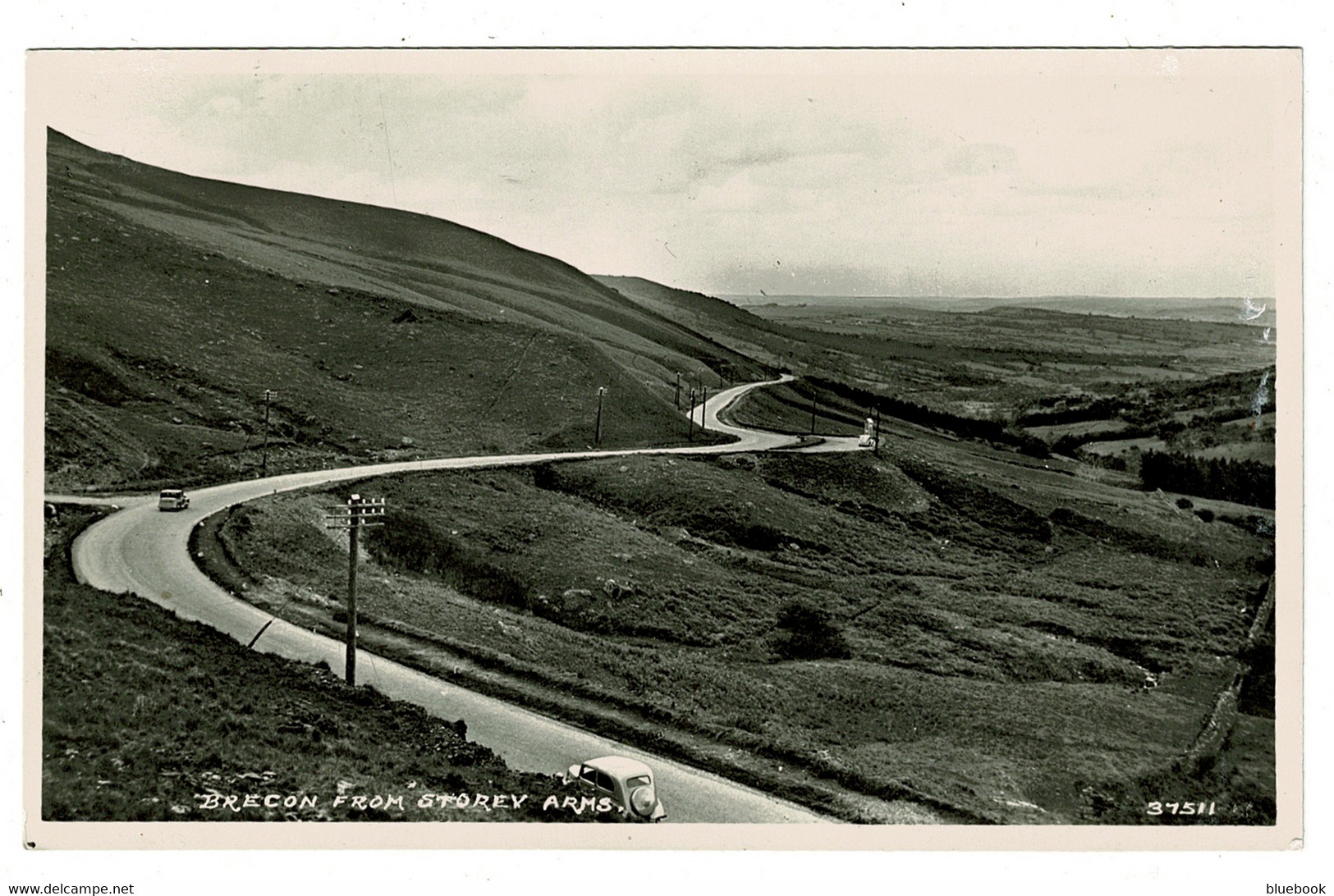 Ref 1503 - Real Photo Postcard - Car On The Road To Brecon From Storey Arms - Wales - Breconshire