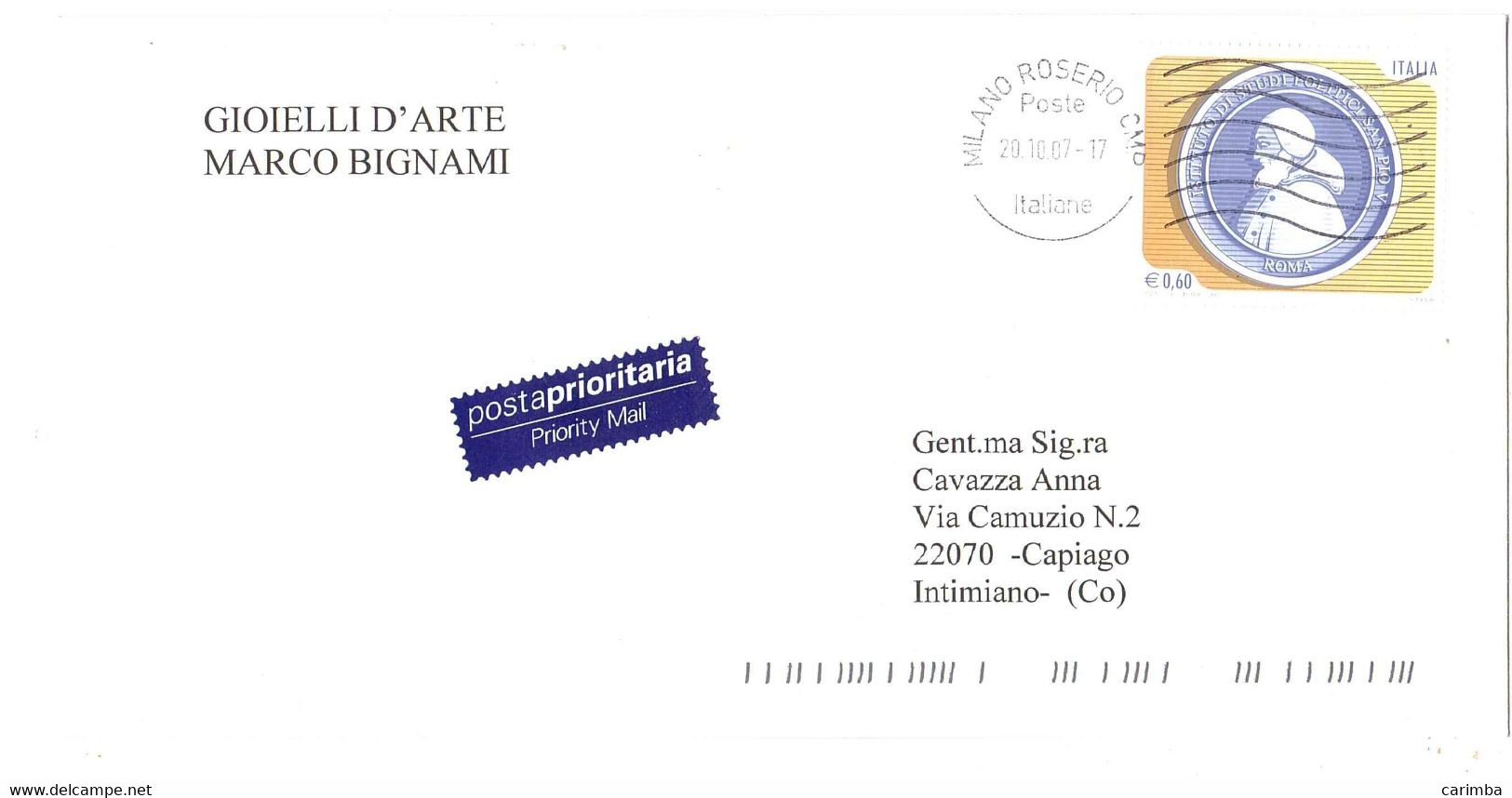 2007 €0,60 ISTITUTO STUDI POLITICI ROMA - 2001-10: Storia Postale