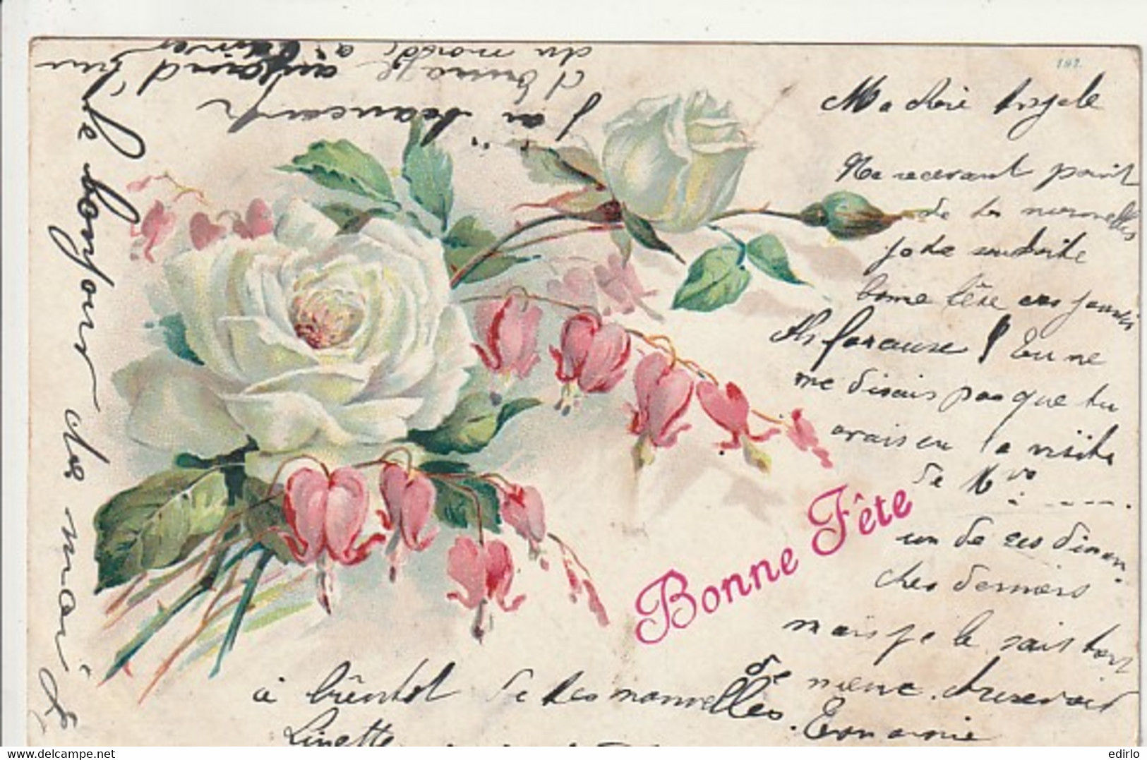 ***   ILLUSTRATEUR  *** FLEURS Par Illustrateur   Roses Blanches Et Fschias  --- Précureur  TTB  Timbrée N°496 - Antes 1900