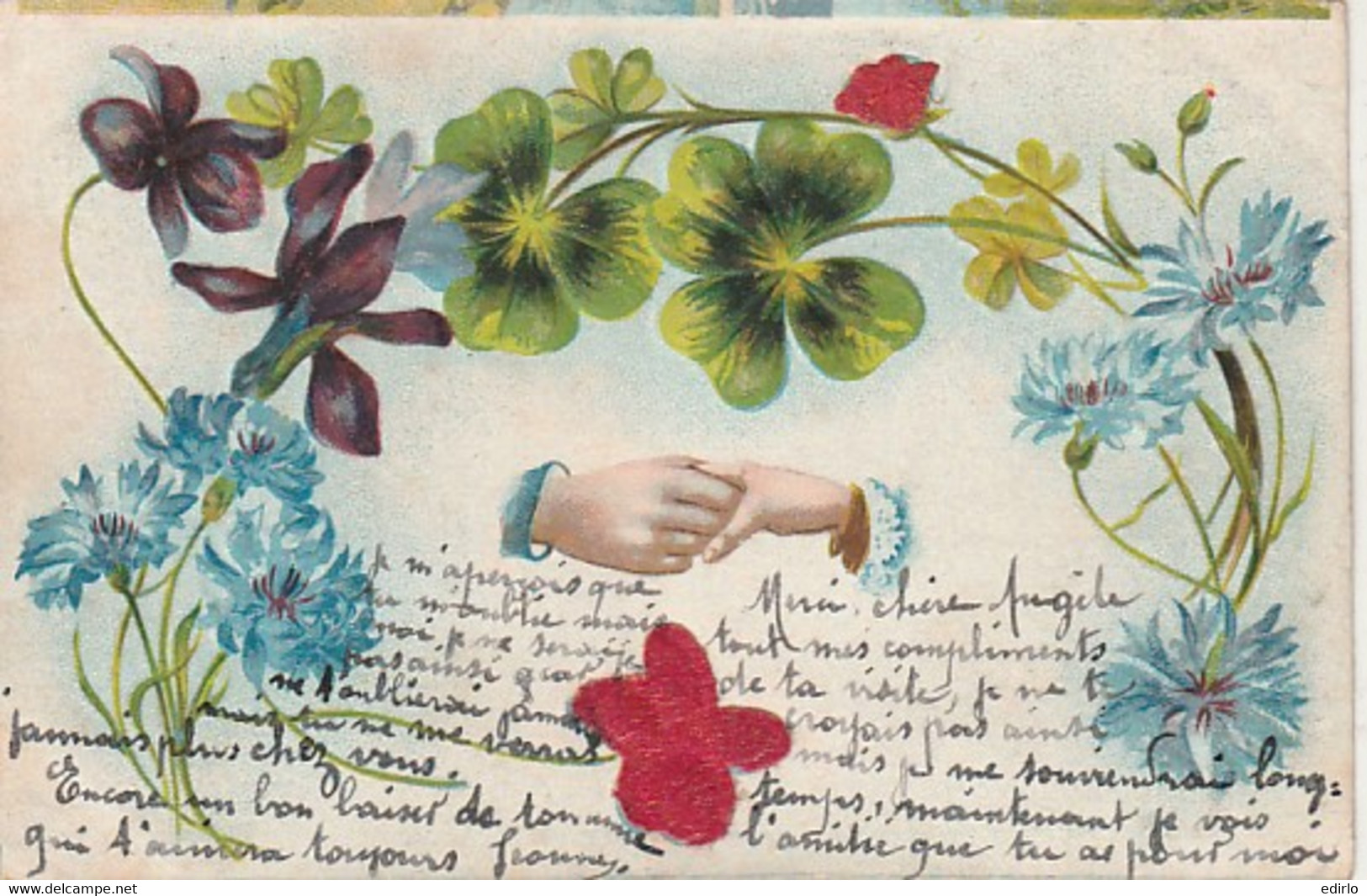 ***   ILLUSTRATEUR  *** FLEURS Par Illustrateur   Trefle Violettes Centauré Relief Et Feutrine  Précurseur Timbré   TTB - Vor 1900