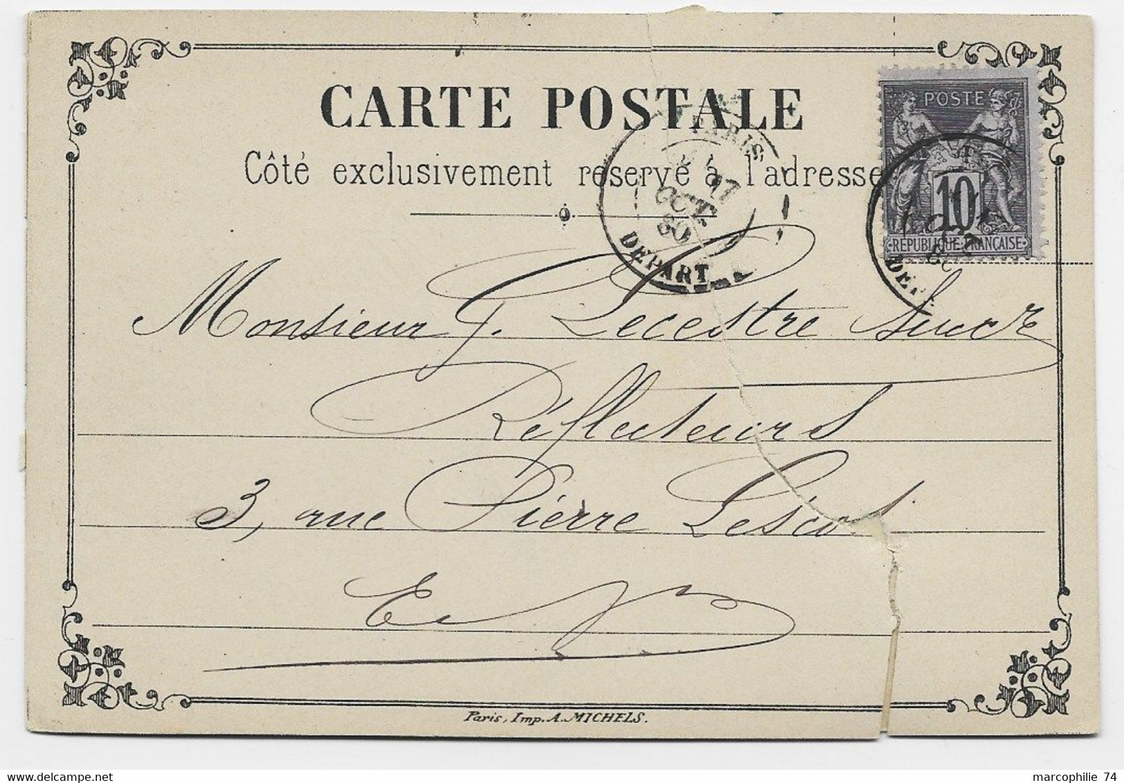 FRANCE CARTE PRECURSEUR PRIVEE REVILLON FRERES PARIS RUE DE RIVOLI 1880 RARE MAIS DEFECTUEUSE - Precursor Cards