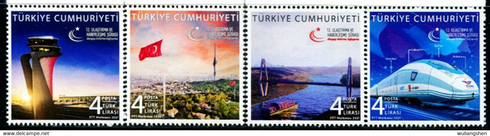 XG1622 Turkey 2021 Major Construction Bridge, High-speed Rail, Airport Flag, Etc. 4V MNH - Unused Stamps