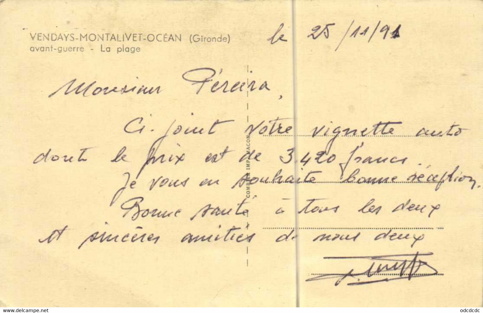 VENDAYE MONTALIVET OCEAN (Gironde ) Avant Guerre La Plage RV - Autres & Non Classés