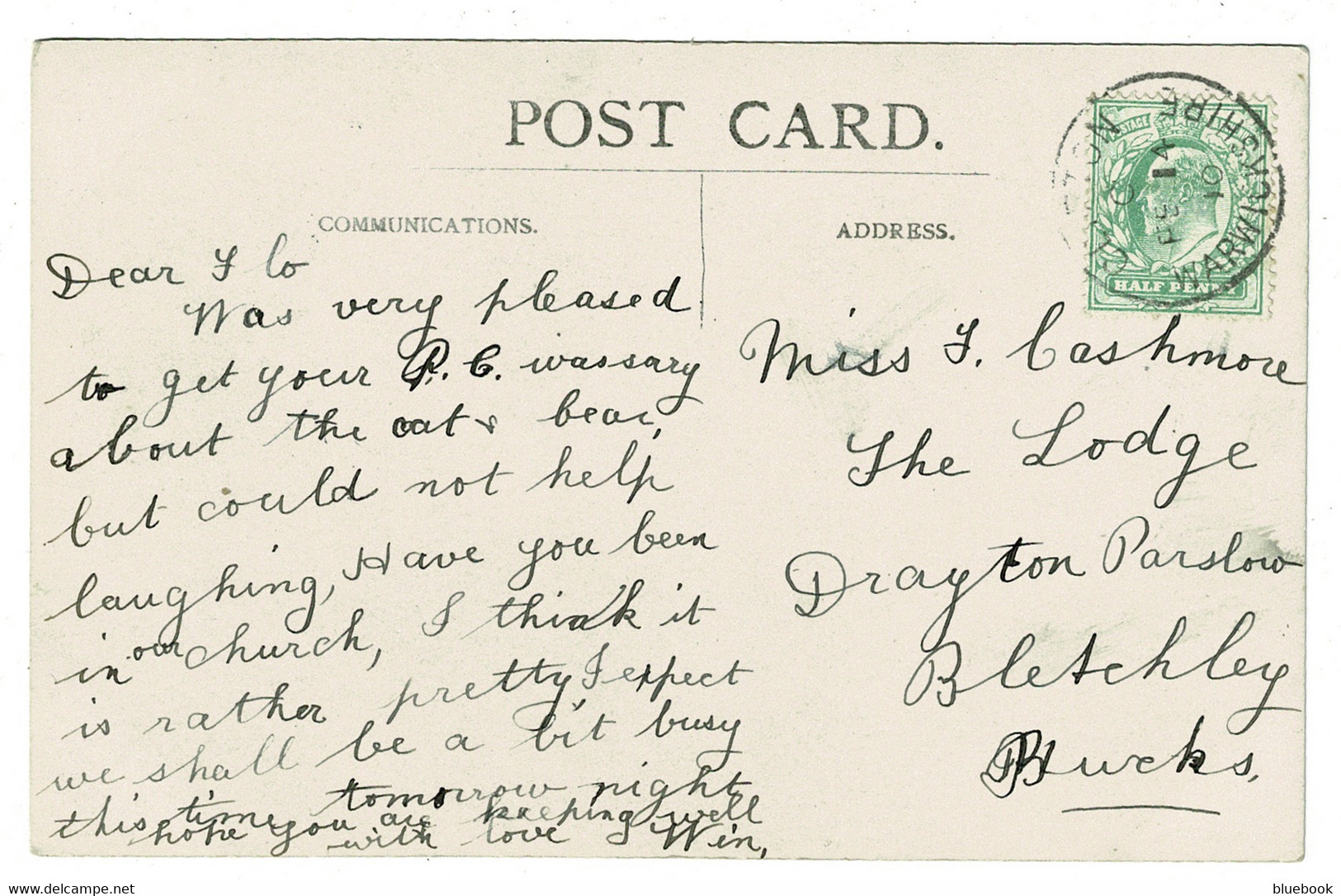 Ref  1505  -  1910 Real Photo Postcard - Interior Clifton Church  - Warwickshire Postmark - Sonstige & Ohne Zuordnung