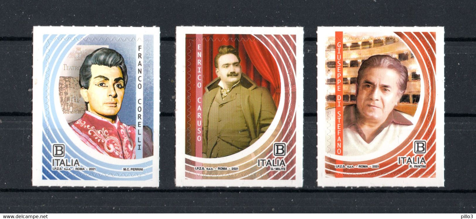 ITALIA  :   Grandi Tenori CARUSO,CORELLI,DI STEFANO -  3  Val.  MNH**  Del  25.10.2021 - 2021-...: Mint/hinged