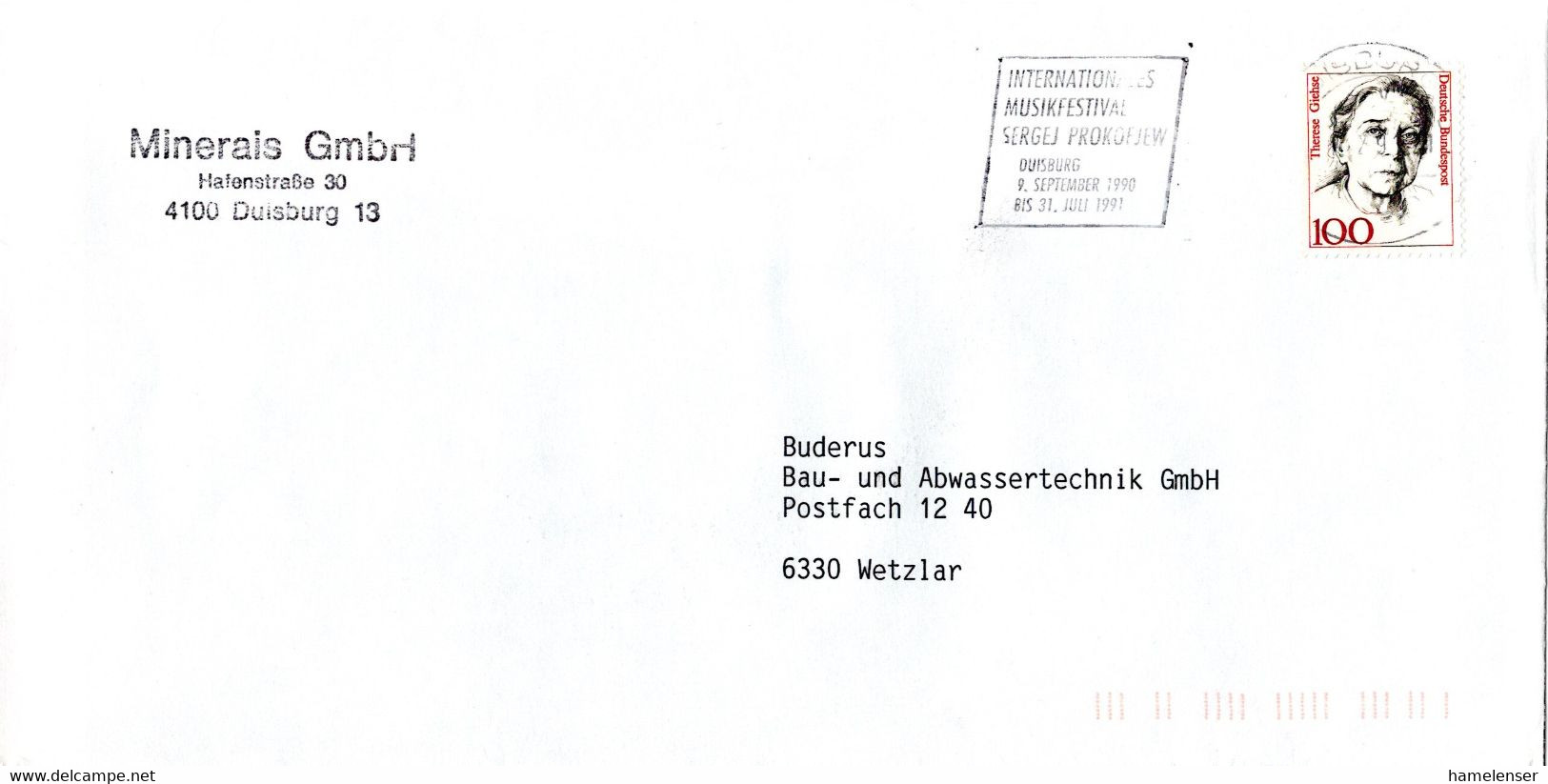 L32556 - Bund - 1991 - 100Pfg. Frauen EF A.Bf. MaschStpl. DUISBURG - ... MUSIKFESTIVAL ... PROKOFJEW -> Wetzlar - Musique