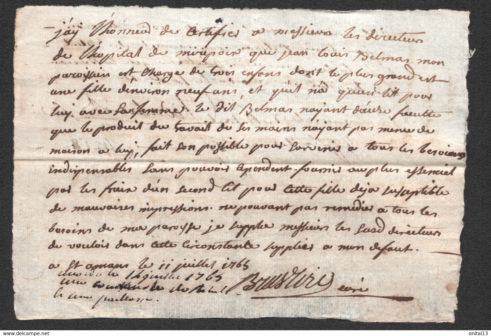 1765 ST AMANS AUDE / HOPITAL DE MIREPOIX ARIEGE / JEAN LOUIS BELMAR  / PAUVRETE / CF DESCRIPTION  C3220 - Manuscripts