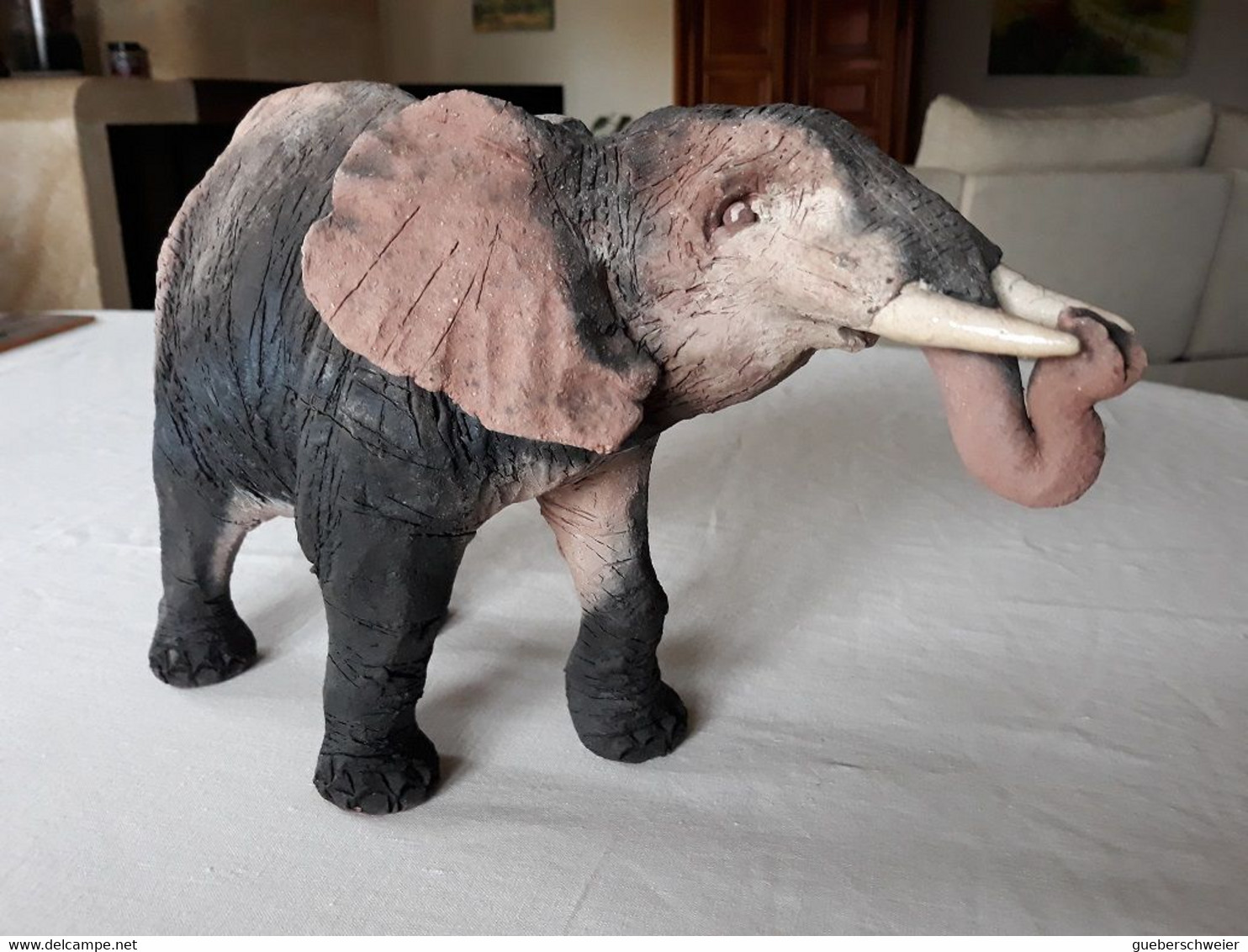 Eléphant En Terre Cuite RAKU Signé De François Marquet Pièce Unique - Sonstige & Ohne Zuordnung