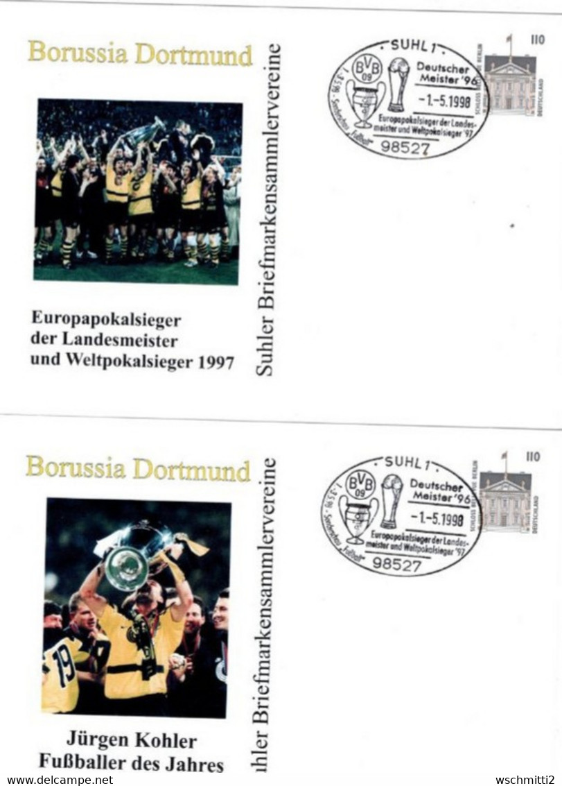 BERLIN/BUND 4 Sonder-Privatumschläge D. Suhler Bfm-Vereine F. BORUSSIA DORTMUND; Europapokalsieger U. Landesmeister 1997 - Privé Briefomslagen - Gebruikt