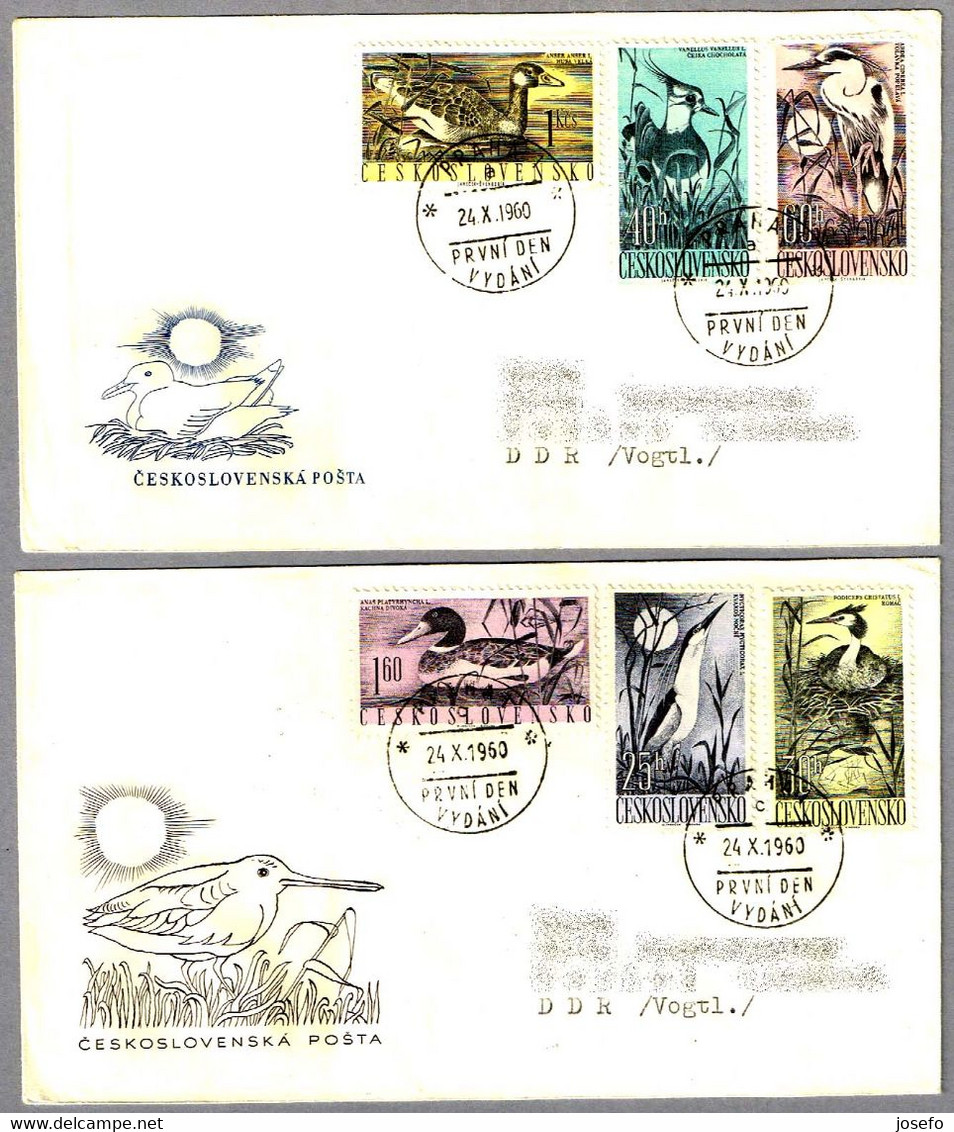 AVES ACUATICAS - WATERBIRDS. Set 2 FDC Praha 1960 - Mechanical Postmarks (Advertisement)