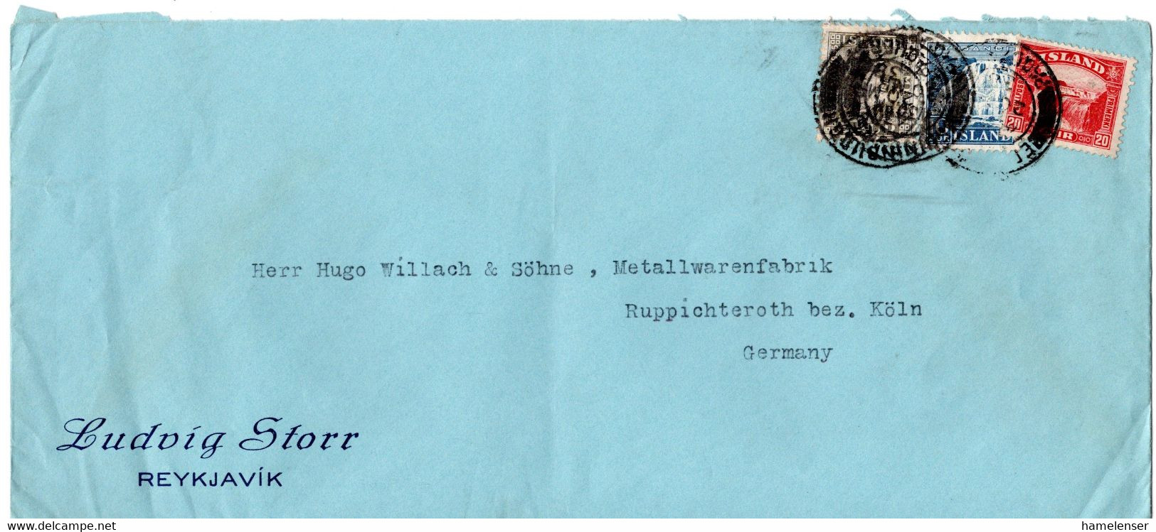 L32617 - Island - 1938 - 20A. Wasserfall MiF A. Bf. M. Brit. Stpl. EDINBURGH -> Deutschland - Cartas & Documentos