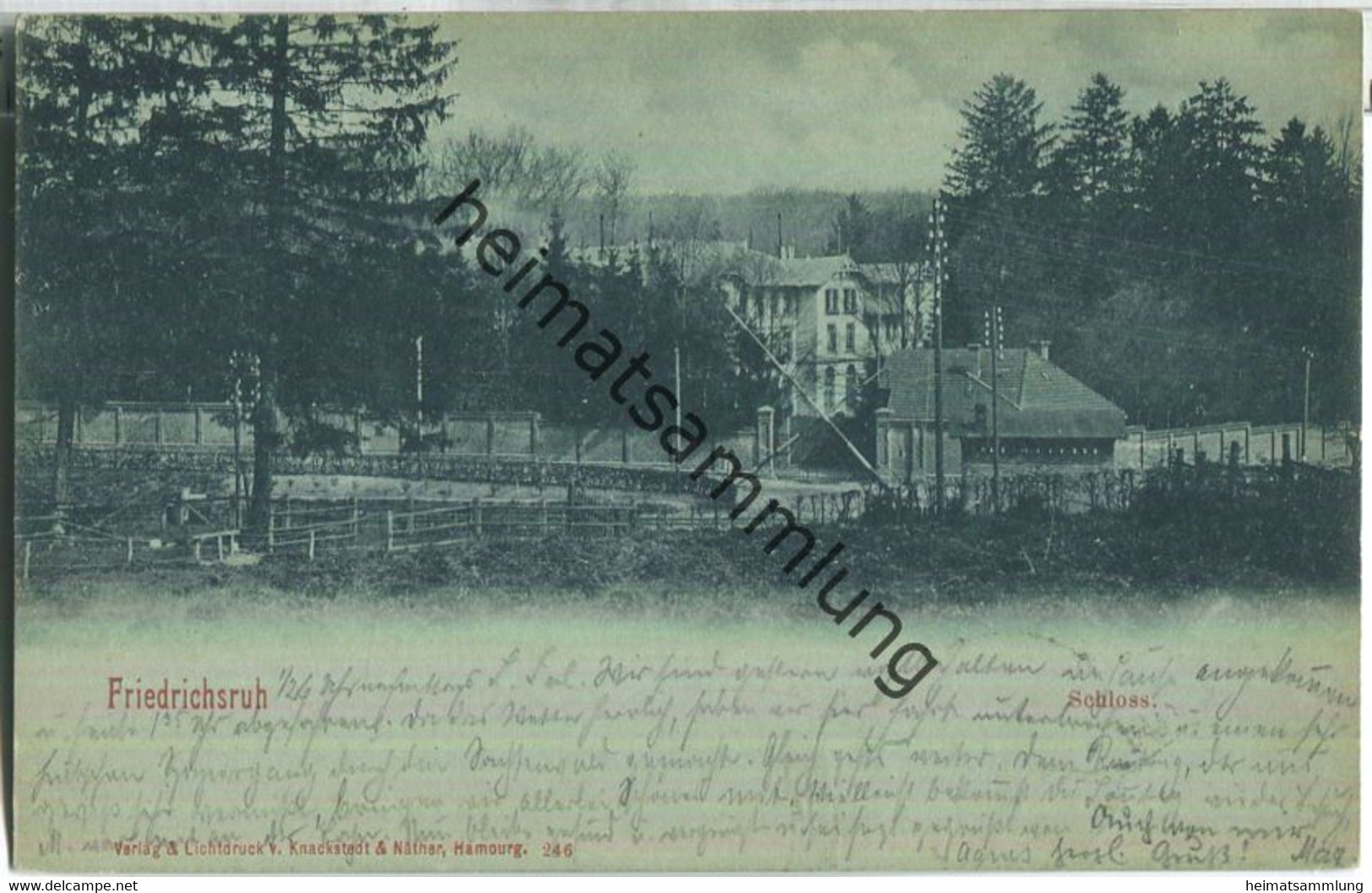 Friedrichsruh - Schloss - Bahnübergang - Bahnpoststempel - Verlag Knackstedt & Näther Hamburg - Friedrichsruh