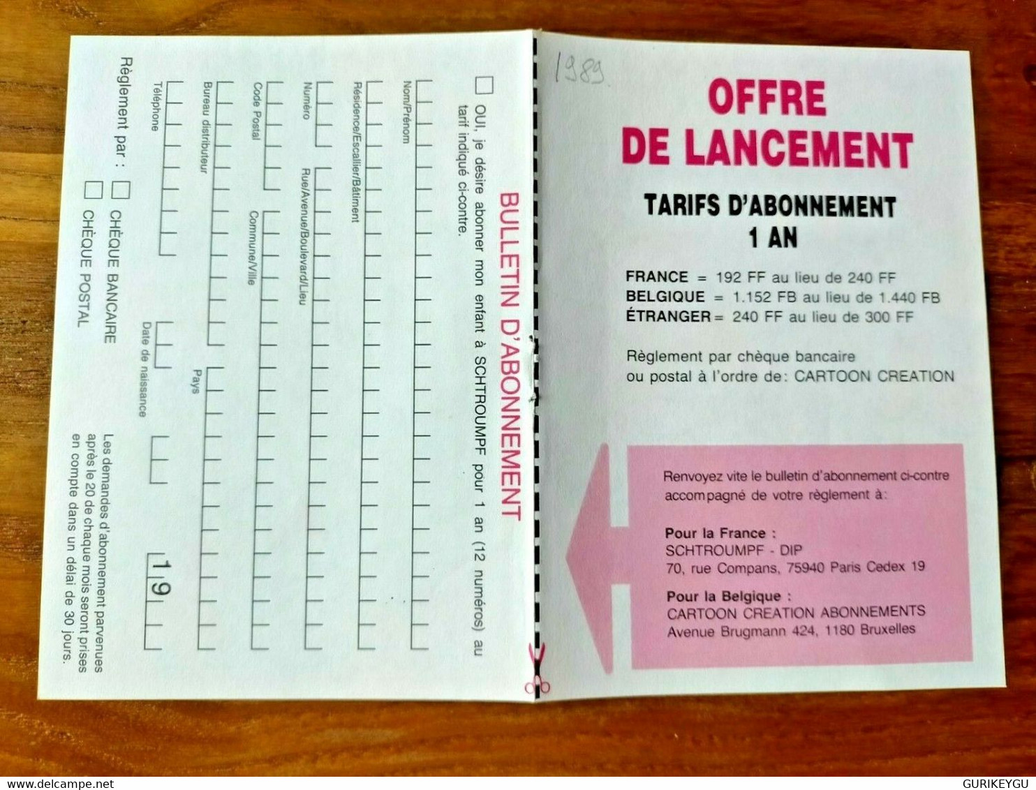 Flyer SCHTROUMPF Schtroumpfez Un Abonnement Pub 1989 TBE - Schtroumpfs, Les - Los Pitufos