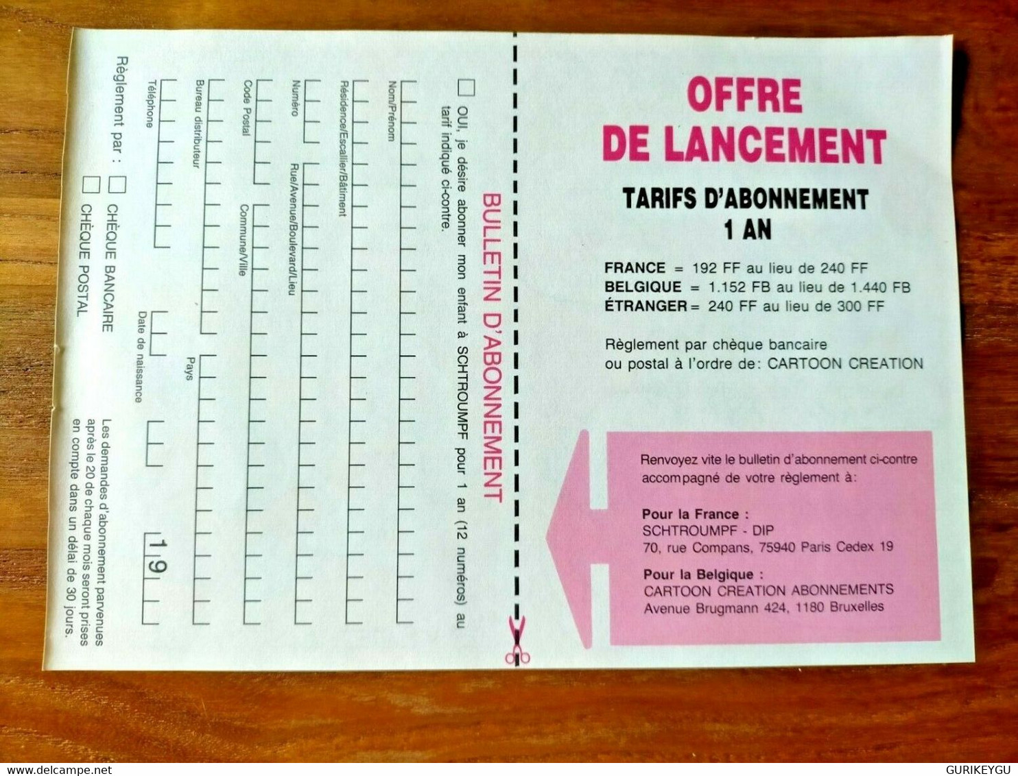 Flyer SCHTROUMPF Schtroumpfez Un Abonnement Pub 1989 TTBE - Schtroumpfs, Les - Los Pitufos