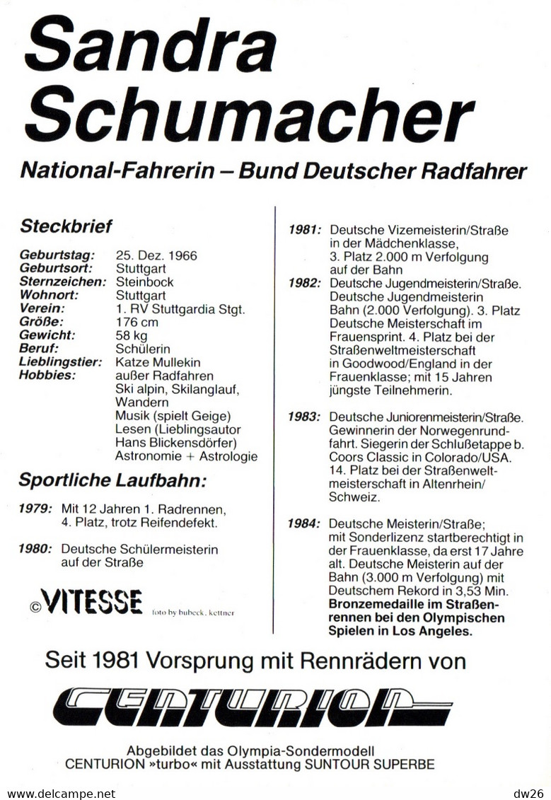 Fiche Cyclisme Dédicacée, Avec Palmares - Sandra Schumacher, Coureuse Cycliste Allemande, Médaille De Bronze Aux  J.O. - Sport