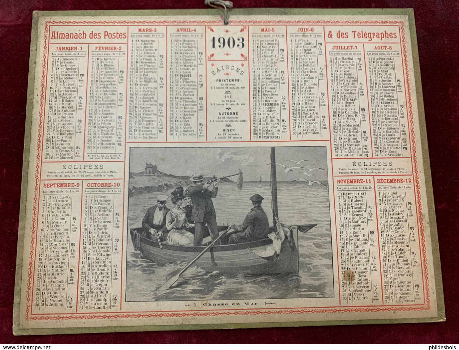 CALENDRIER ALMANACH PTT 1903 ( Oberthur) CHASSE EN MER - Big : 1901-20