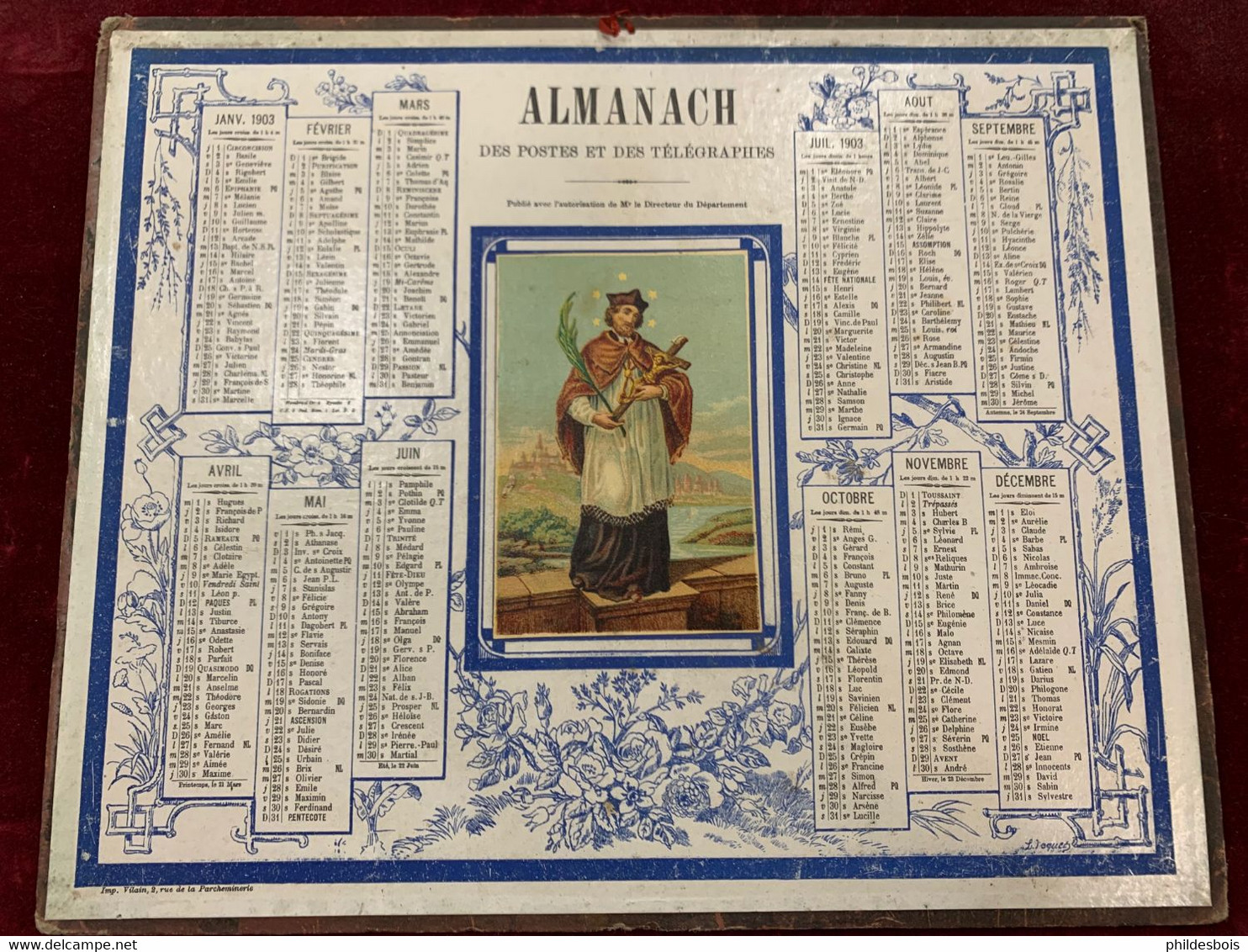 CALENDRIER ALMANACH PTT 1903 ( Edit Vilain) - Big : 1901-20