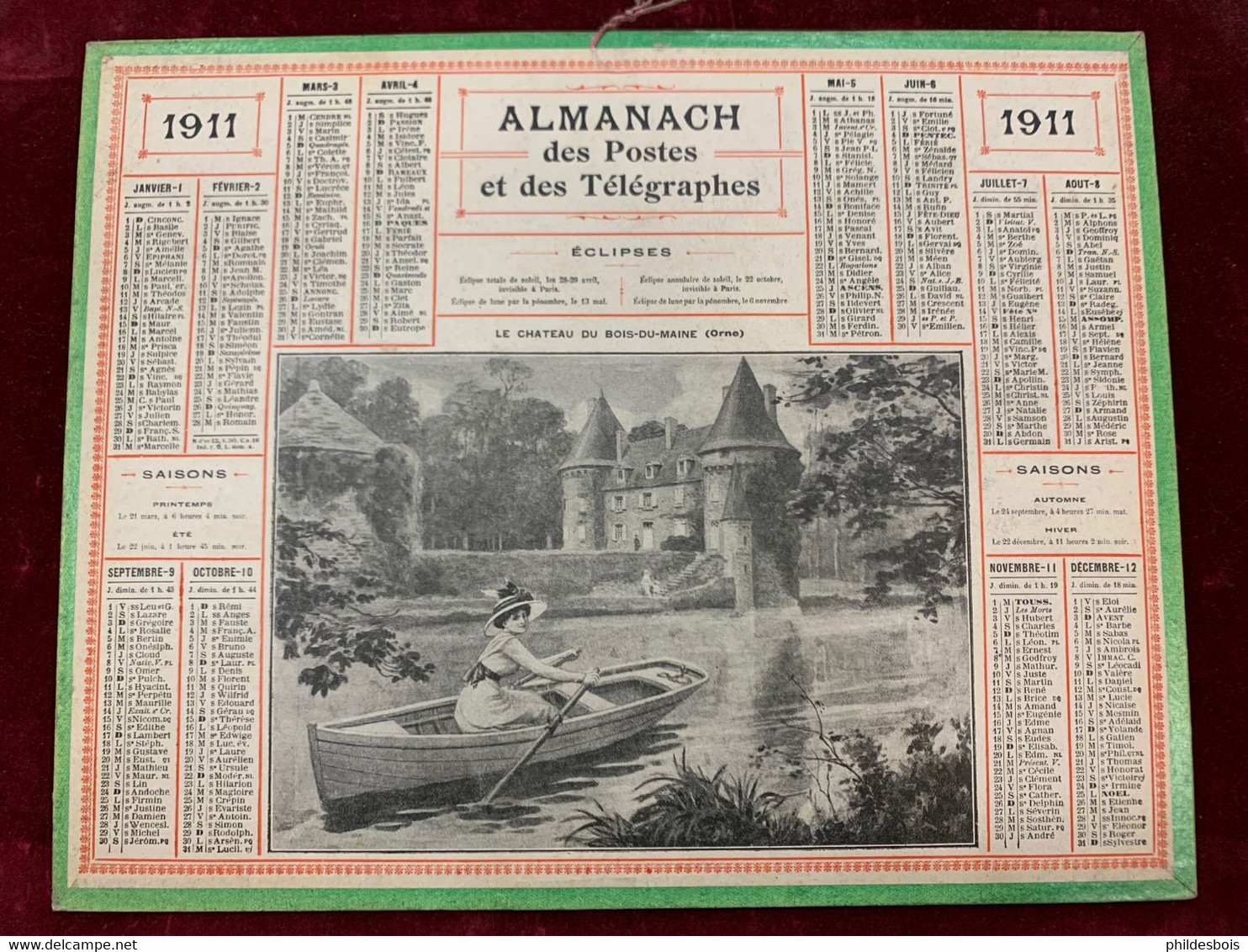 CALENDRIER ALMANACH PTT 1911 LE CHATEAU DU BOIS DU MAINE Orne - Grand Format : 1901-20
