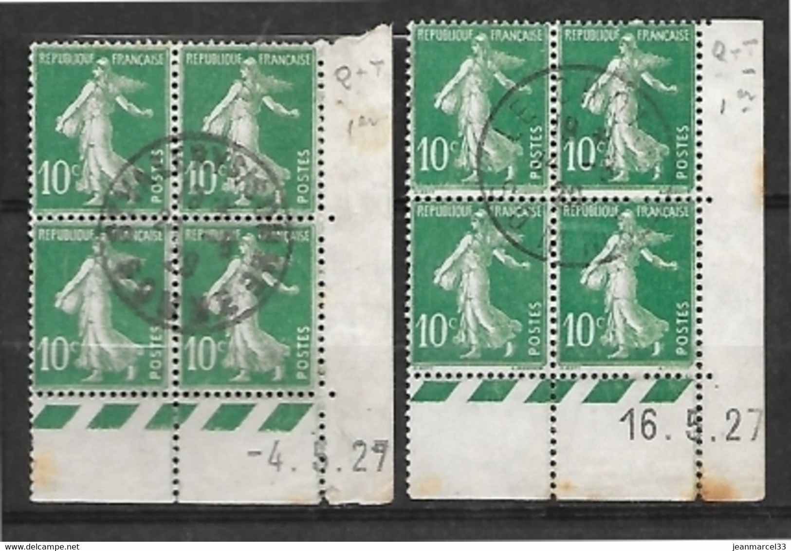 CD Du 10c Semeuse Vert N° 159 Oblitérés 2 Blocs Date -4.5.27 Et 16.5.27 - ....-1929