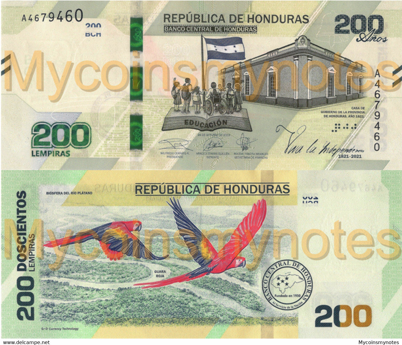 HONDURAS, 200 LEMPIRAS, 2021, PNew (Not Yet In Catalog), Commemorative 200 Years, UNC - Honduras