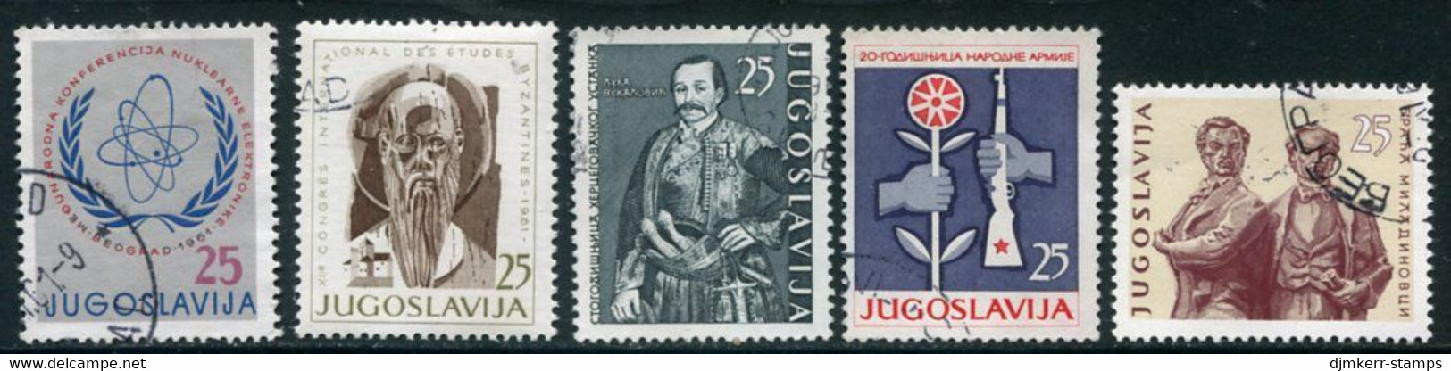 YUGOSLAVIA 1961 Five Commemorative Issues Used.  Michel 942, 963, 970-72 - Gebraucht