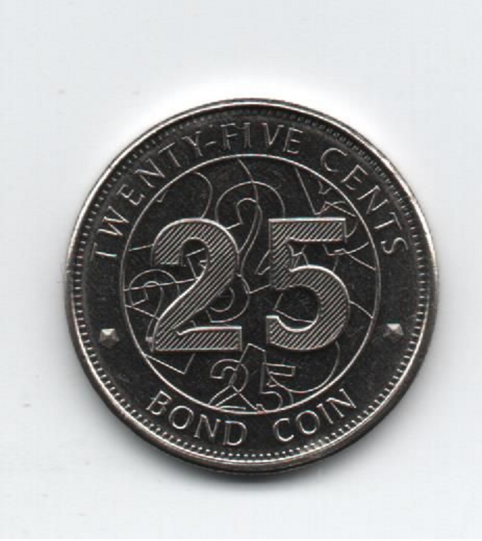 ZIMBABWE»25 CENTS BOND»2014»KM19»NICKEL PLATED STEEL»EX FINE CONDITION»UNC - Zimbabwe