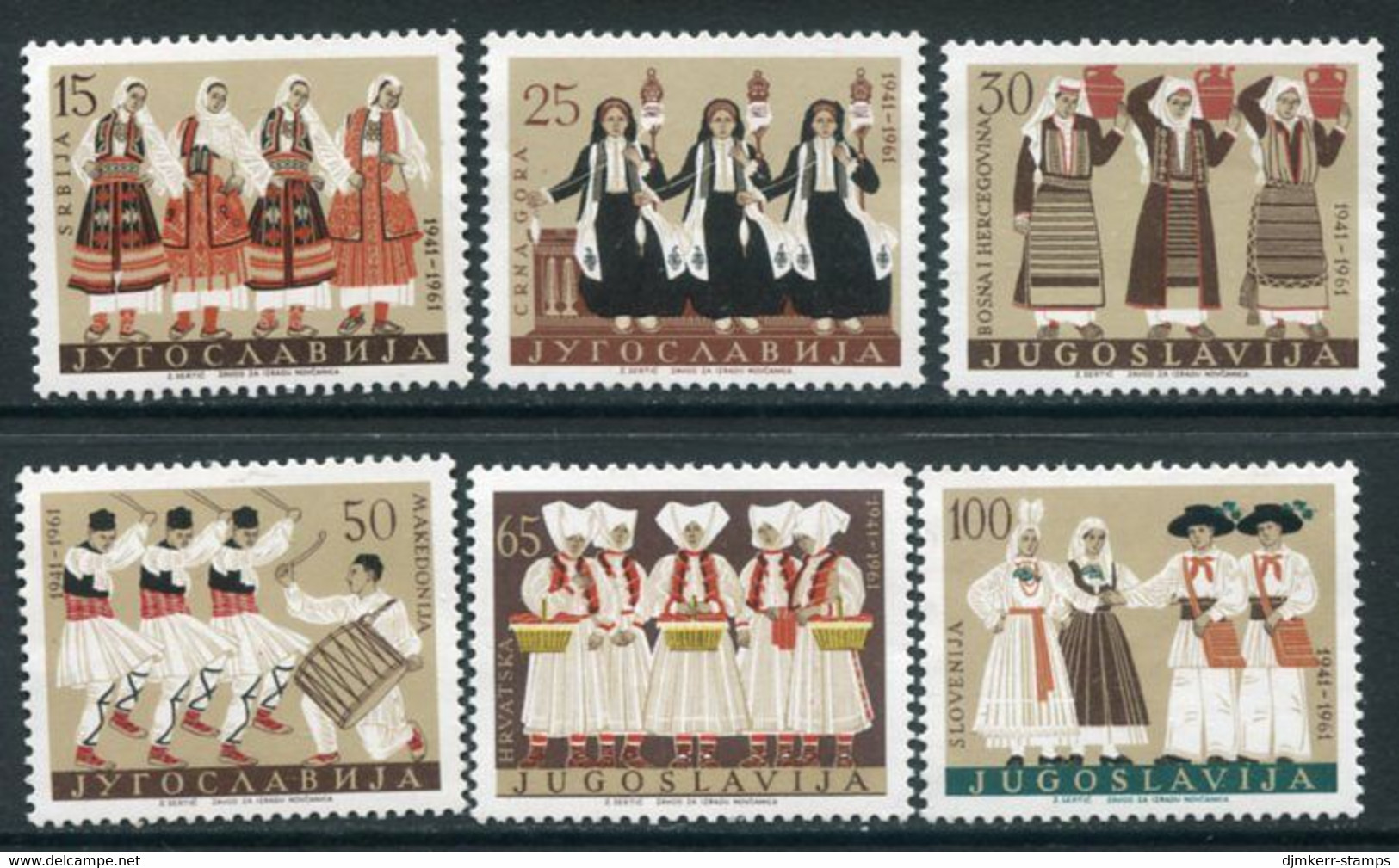 YUGOSLAVIA 1961 National Costumes II MNH / **.  Michel 964-69 - Unused Stamps