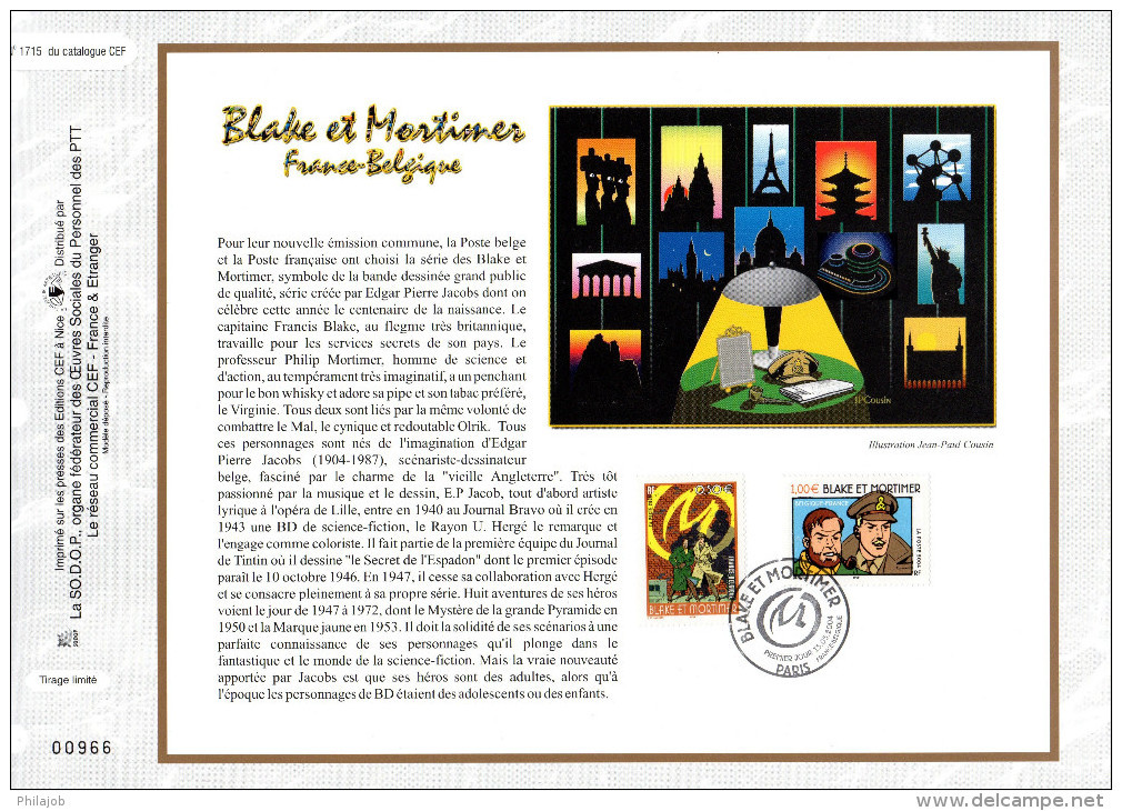 " BLAKE ET MORTIMER " Sur Feuillet  CEF 1er Jour N°té MULTILINGUE De 2004. N° YT 3669 3670 Parfait état. FDC - Bandes Dessinées