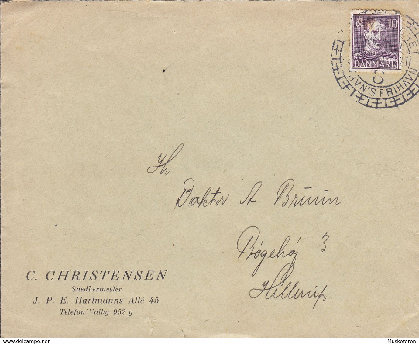 Denmark C. CHRISTENSEN Snedkermester (Valby) KBHVN's FRIHAVN Cover Brief Bøgehøj 3 HELLERUP 10 Øre Chr. X. Stamp - Brieven En Documenten