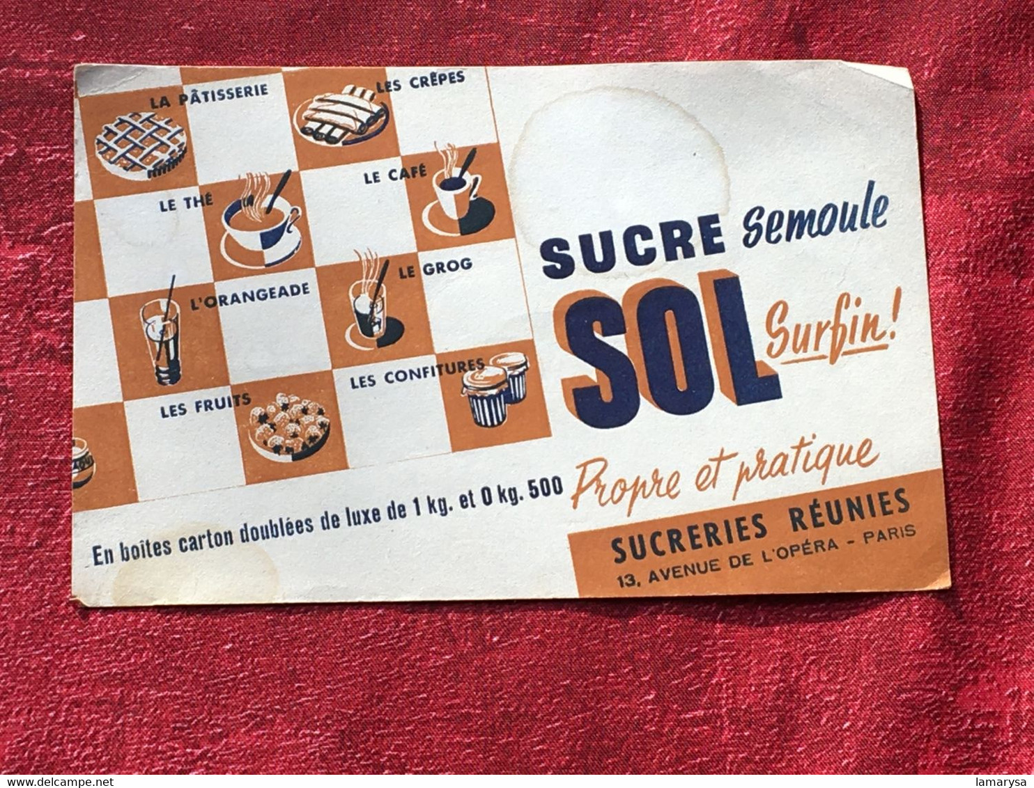 Bon Buvard Sucre-semoule-Vintage Publicité-☛ Publicitaire-☛Sol Surfin Sucreries Réunies Av Opéra  Paris-café-thé-confitu - Sucreries & Gâteaux