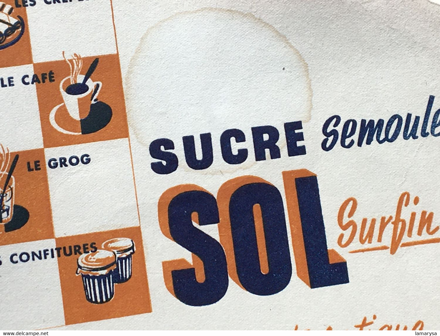 Bon Buvard Sucre-semoule-Vintage Publicité-☛ Publicitaire-☛Sol Surfin Sucreries Réunies Av Opéra  Paris-café-thé-confitu - Sucreries & Gâteaux