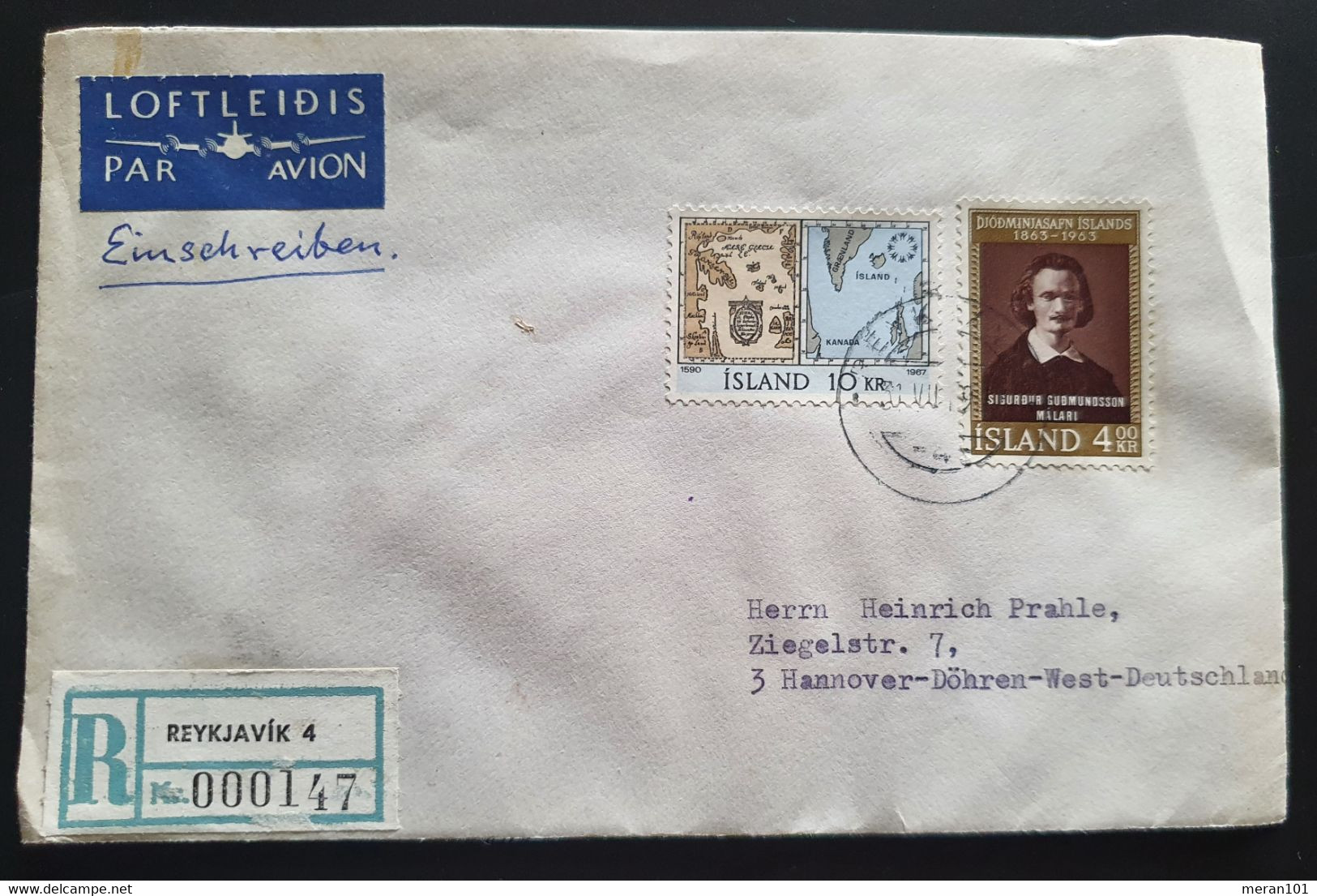 Island 1962, Reko Brief MiF REYKLAVIK Gelaufen Hannover - Covers & Documents