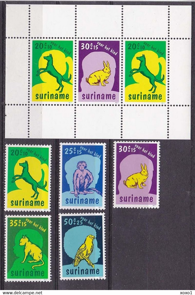 Suriname 1977 MiNr. 794 - 798 (Block 20)  Childhood Welfare Parrots Cats Dogs Rabbits Monkeys 5v + S\sh MNH**  7,50 € - Marionnettes