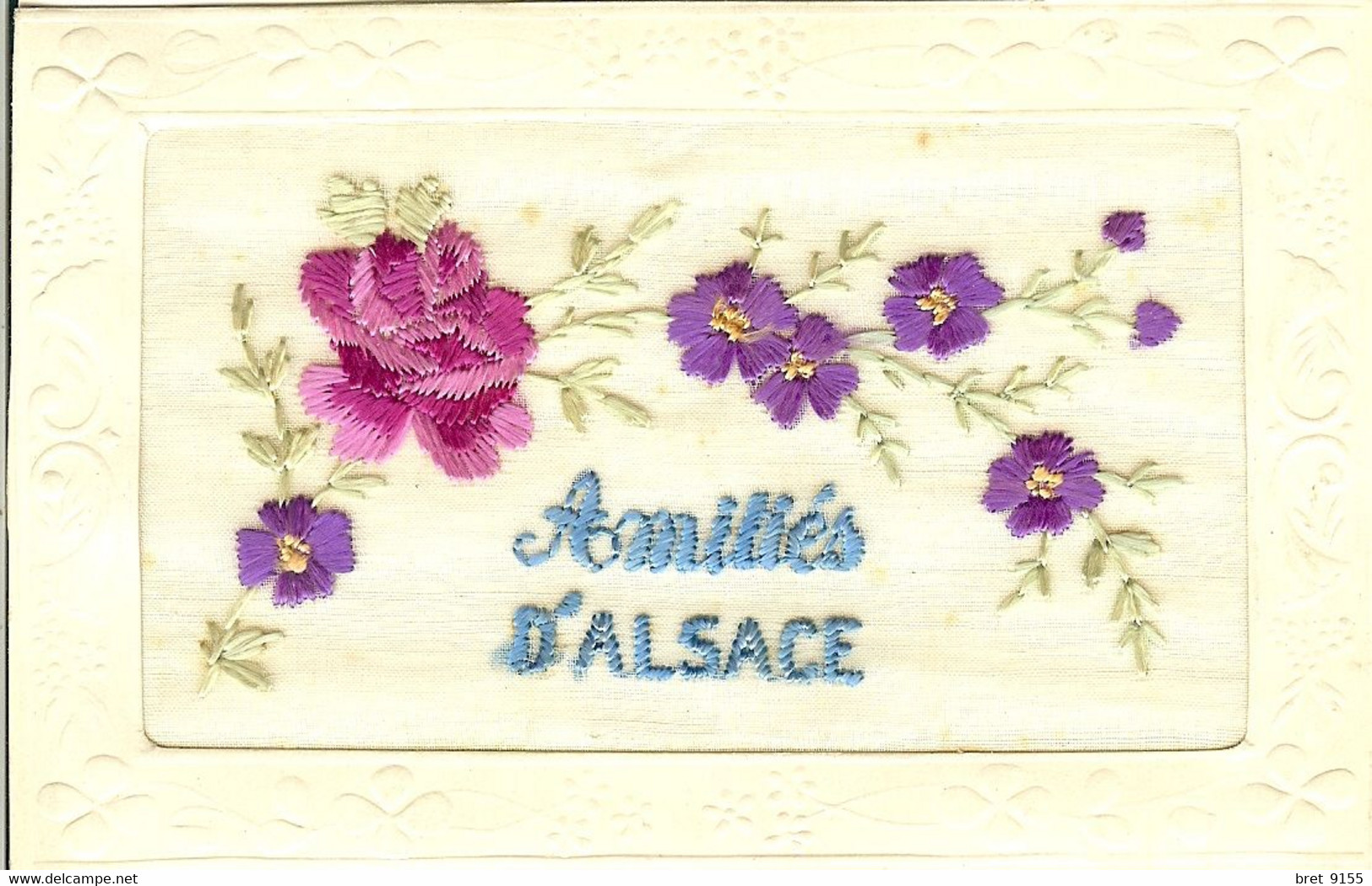 CARTE BRODEE TISSEE 26/4/1917ECRITE AU DOS PREUVE DE MON AMITIE POUR VOUS DIEFFMATTEN HAUTE ALSACE - Ricamate