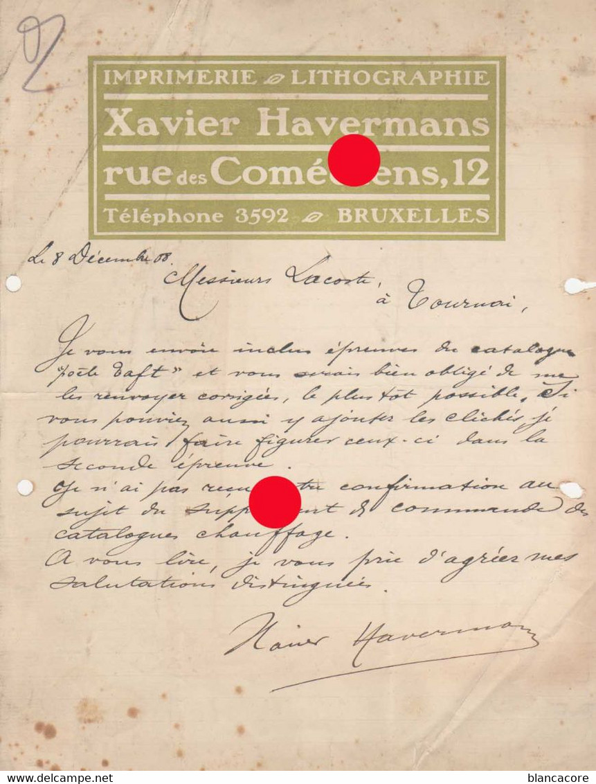 Bruxelles 1908 IMPRIMERIE XAVIER HAVERMANS - Druck & Papierwaren