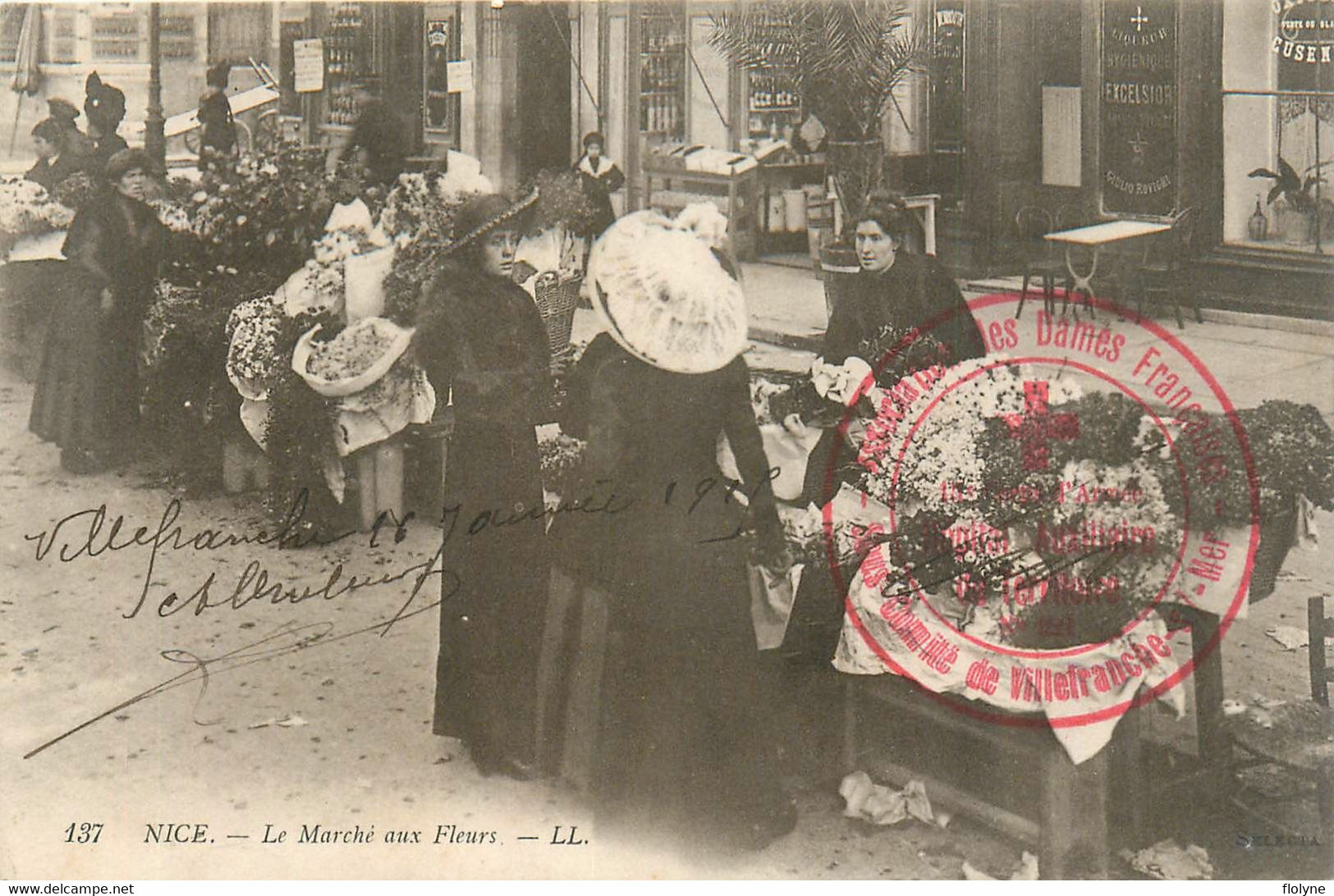 Nice - Marché Fleurs - Cachet : Association - Dames Françaises, 15ème Corps D'armée , Hôpital Auxiliaire Territoire 221 - Marchés, Fêtes