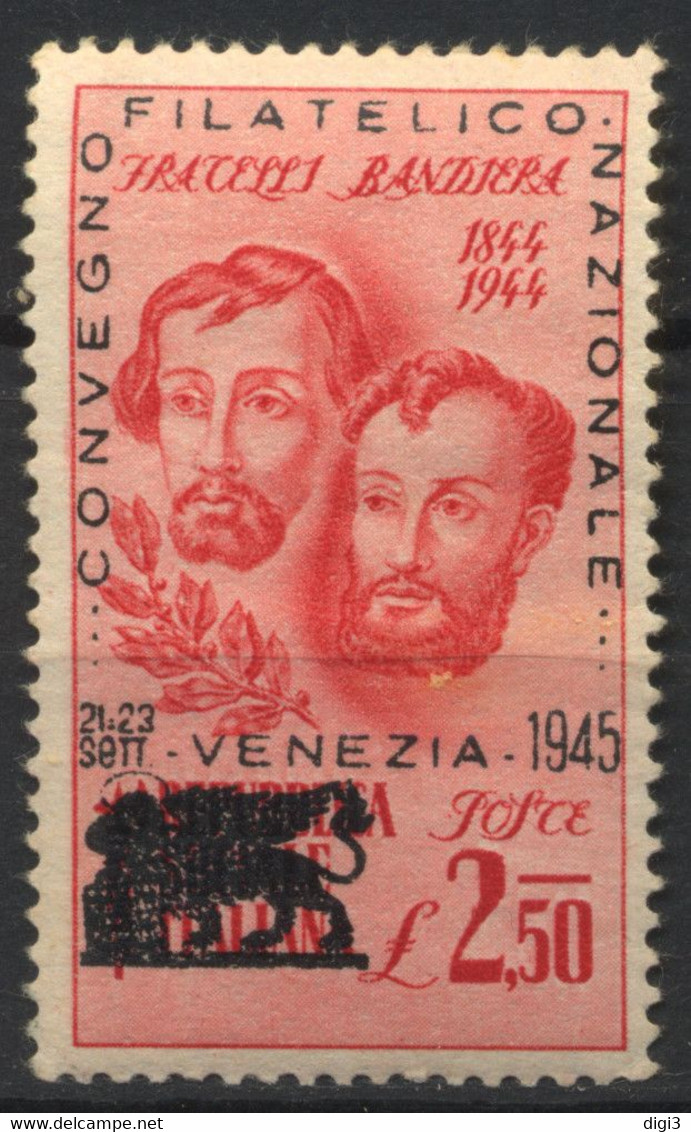 Italia, 1945, Convegno Filatelico Nazionale Venezia, Fratelli Bandiera 2,50 L. Soprastampato, Nuovo - Autres & Non Classés